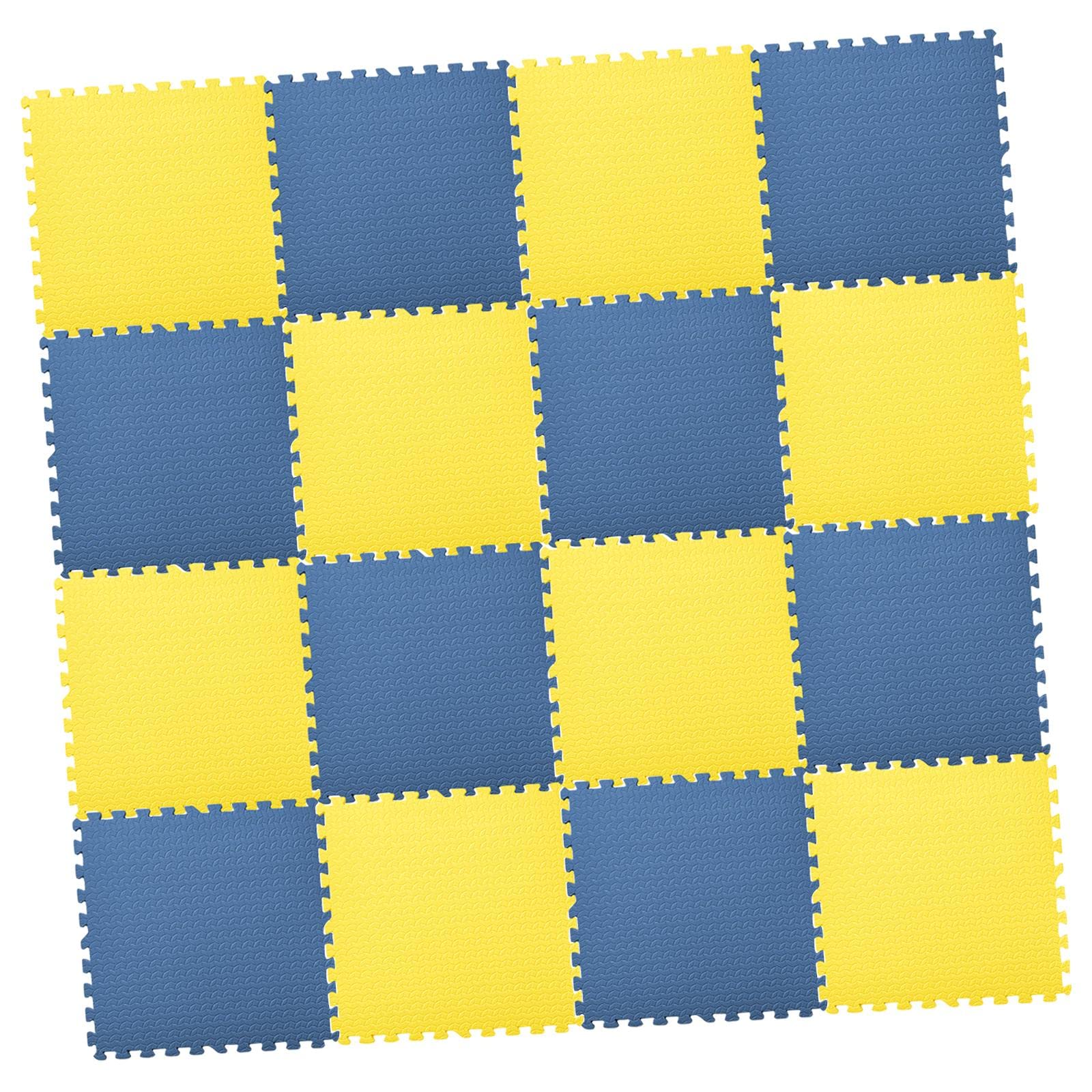 Tapis de jeu en mousse Sharplace 16pcs bleu jaune puzzle puzzle de sol lavable