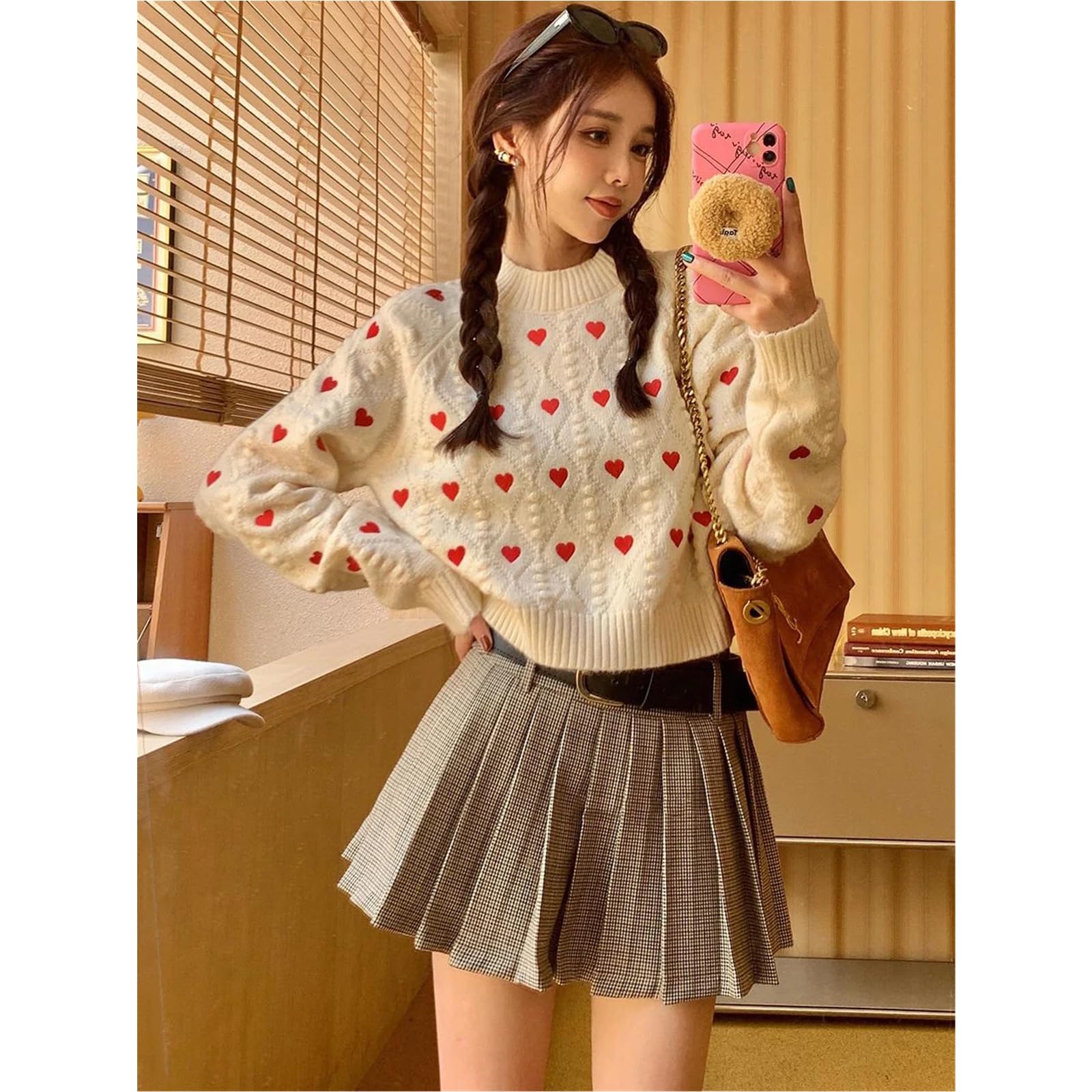 Maglione Donna Le Donne Adorano Il Ricamo A Cuore A Maglia A Maglia per Pullover A Maglia per Pullover A Maglia Vintage A Maniche Lunghe O Scollo Femminile