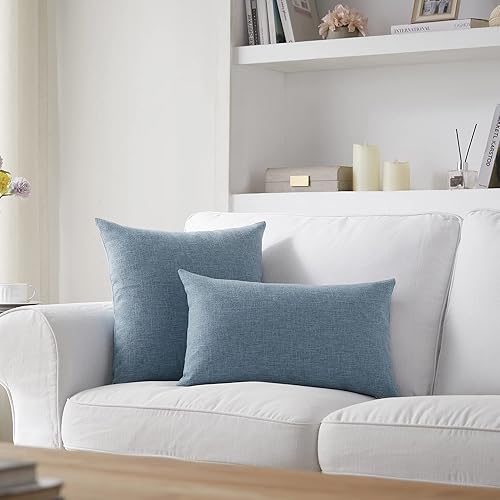 Miniatura 3 de Meekio Juego de 2 fundas de almohada de color gris oscuro azul de 22 x 22 pulgadas, fundas de almohada decorativas de lino con estilo bohemio y