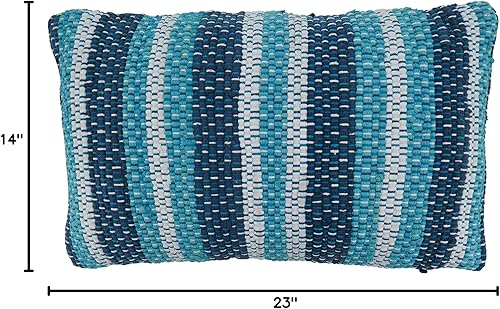 Miniatura 8 de SARO LIFESTYLE Nautical Collection Chindi - Almohada a rayas con relleno de plumón, 22 pulgadas, color azul