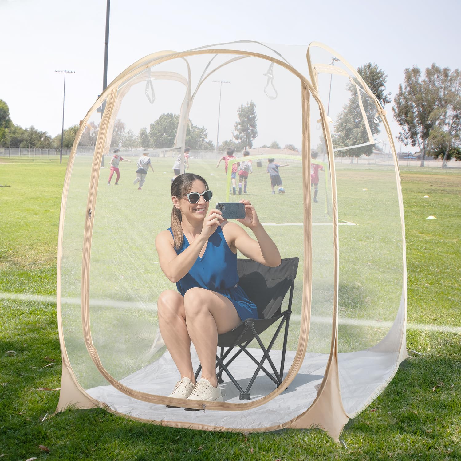 EighteenTek Sports Tent - Instant Tent Shelter - Outdoor Bubble Tent 1-6 Person - Rain Tent Camping Sun Shelter Pop Up - Clear, Patent Protected Design