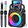 Karaoke Machine, Portable Bluetooth PA Speaker with 2 Wireless Microphones for Adults & Kids with Lights, Karaoke Microphone
