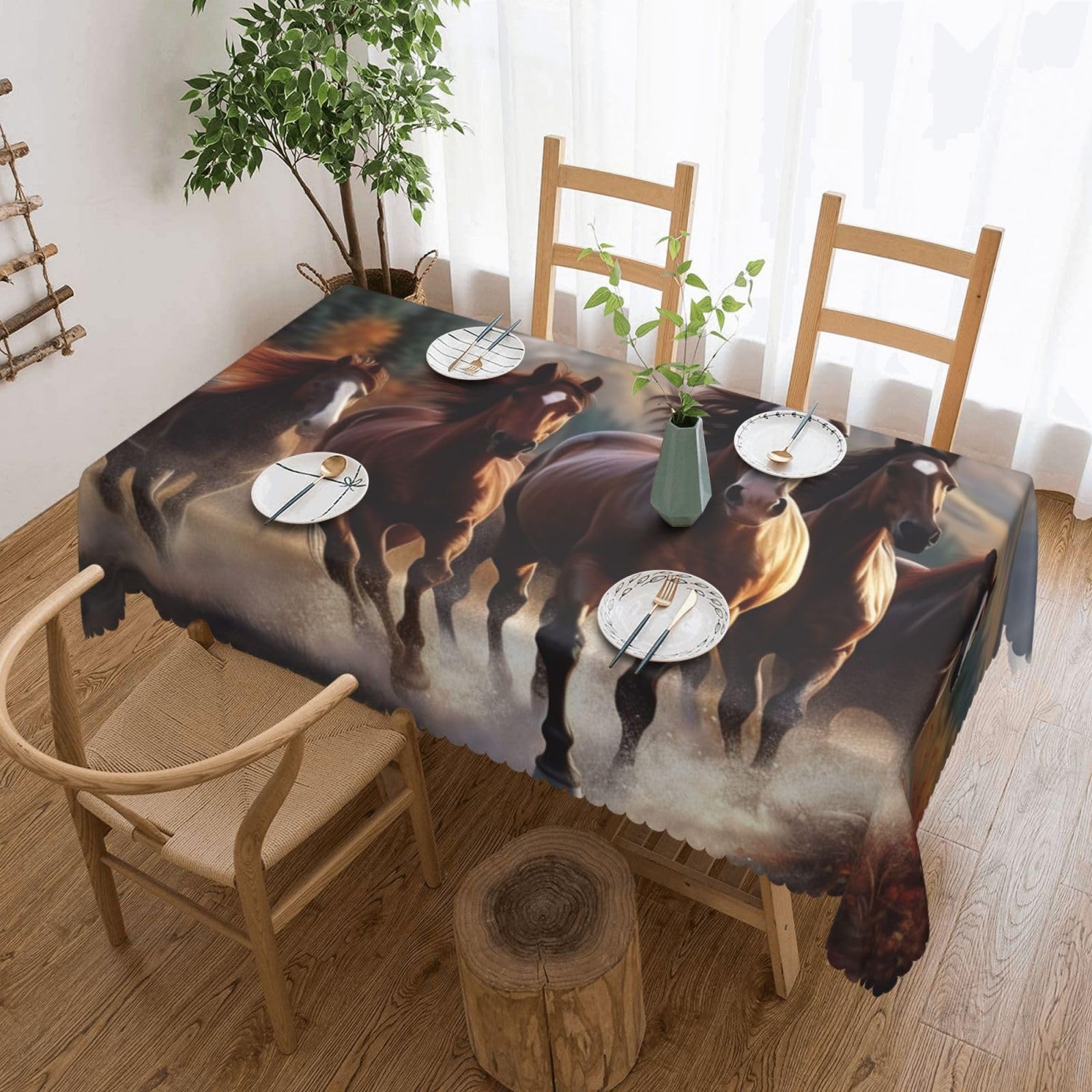 Fodpand Black Horses Tablecloths For Rectangle Tables 72 X 54 Inches - Reusable And Washable Table Clothes Decorative Table Cover For Dining Tables, Buffet Parties, Wrinkle Resistant
