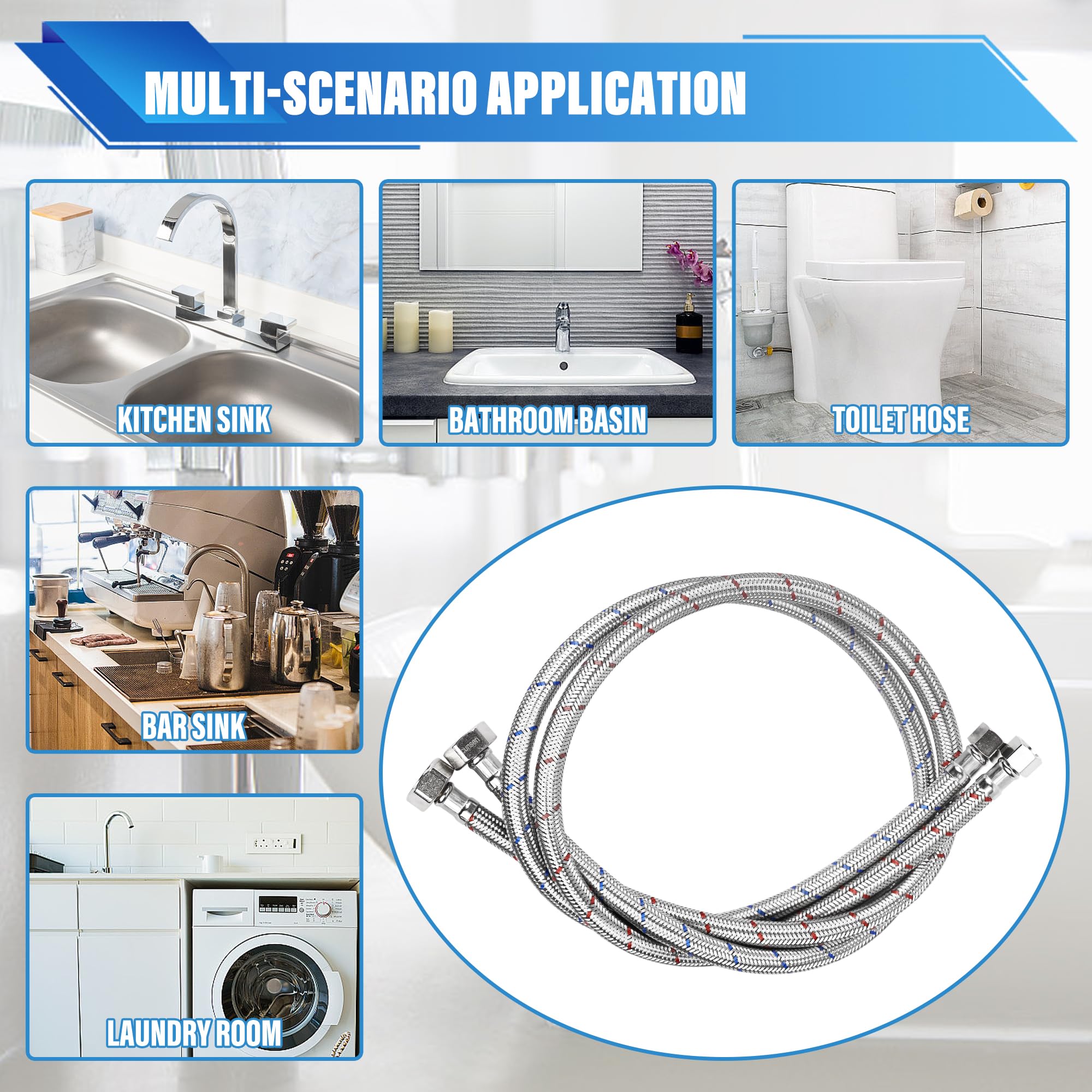10 conectores de manguera de grifo, 3/8 pulgadas Comp x 1/2 pulgada FIP de alta calidad, líneas de suministro de agua de acero inoxidable trenzado para grifos de baño, inodoro y cocina (24 pulgadas)