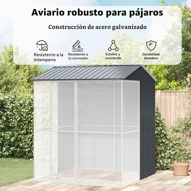 Foto 4 de 8 de vidaXL Jaula para Aves Antracita 215 x 210 x 247 cm Acero Galvanizado