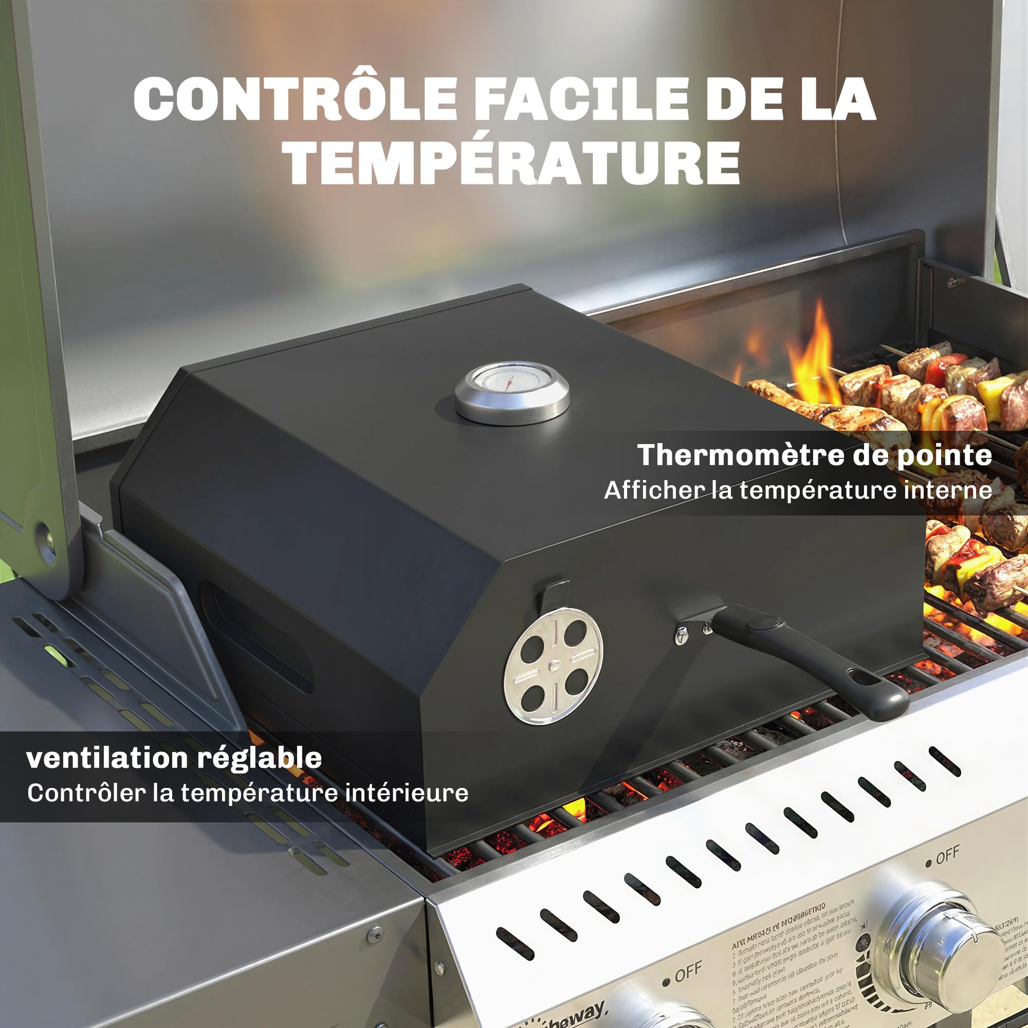 Outsunny Four à Pizza pour Barbecue Extérieur avec Pierre en Cordiérite et Thermomètre, 53 x 40 x 18,5 cm, Noir