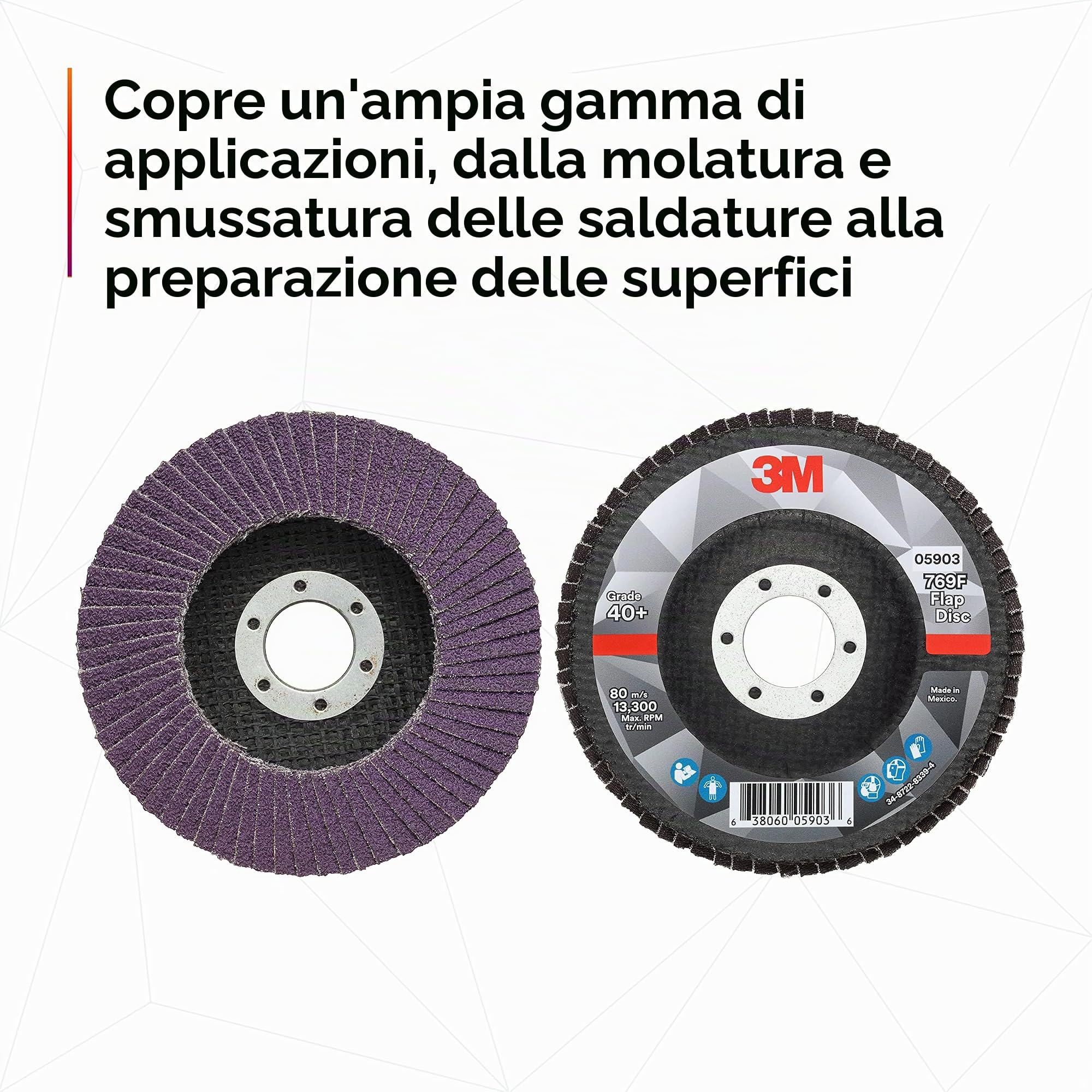 Disco lamellare 3M 769F, T27, abrasivo ad alte prestazioni, grana in ceramica a forma di precisione, 40+, 11,7 cm x 7/8 in 10 pezzi (confezione da 1)