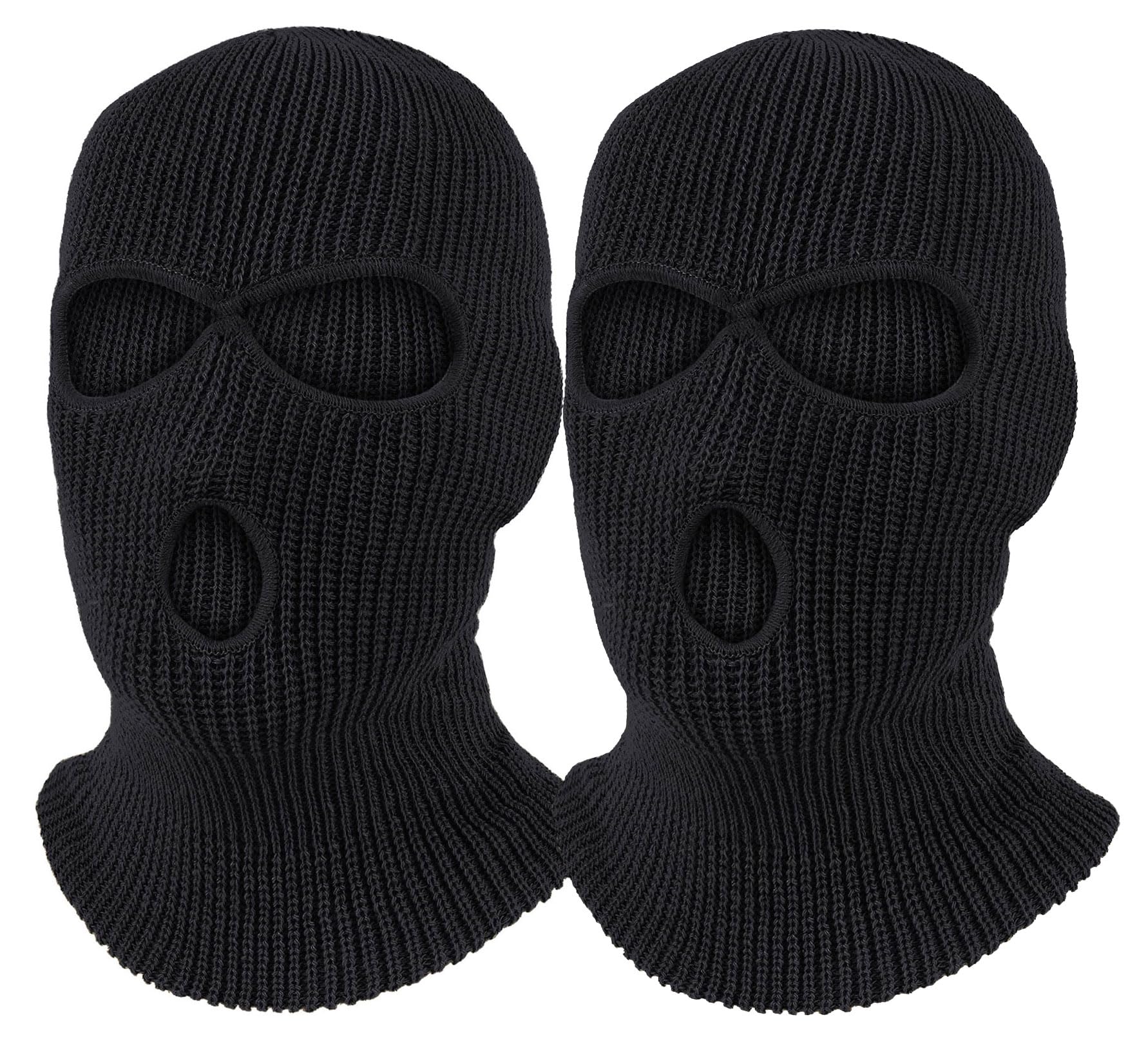 3 Hole Black Knitted Face Mask for Men Women, 2 Pack Balaclava Shiesty Ski Mask with Mouth Hole, Winter Full Face Cover for Cold Weather Motorcycle Helmet