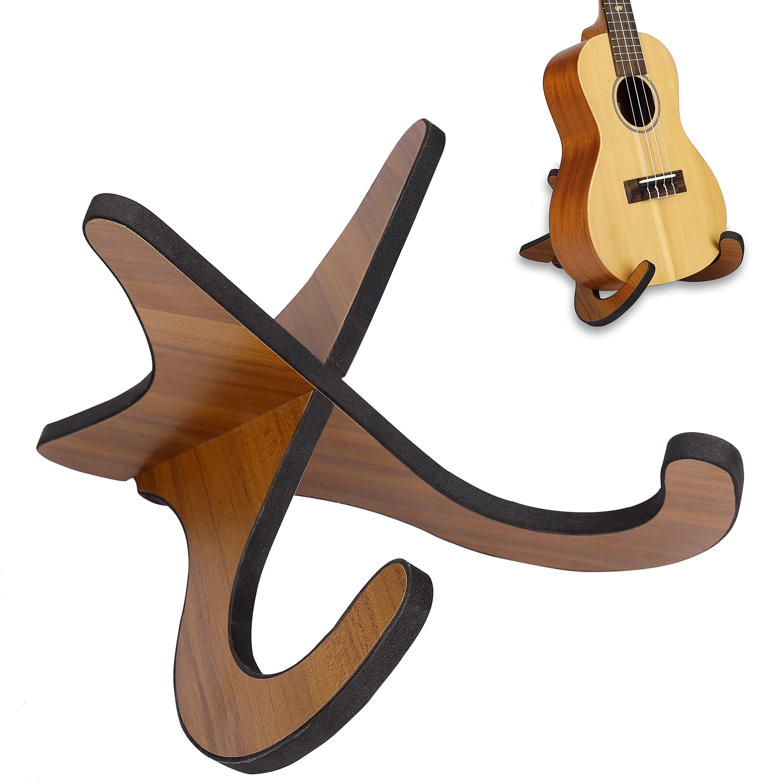 Eidoct Ukulele Stand, Wooden Folding Portable X-Frame Stand with Sponge Edge, for Ukulele Mandolin, Banjo, Violin (Dark Brown)