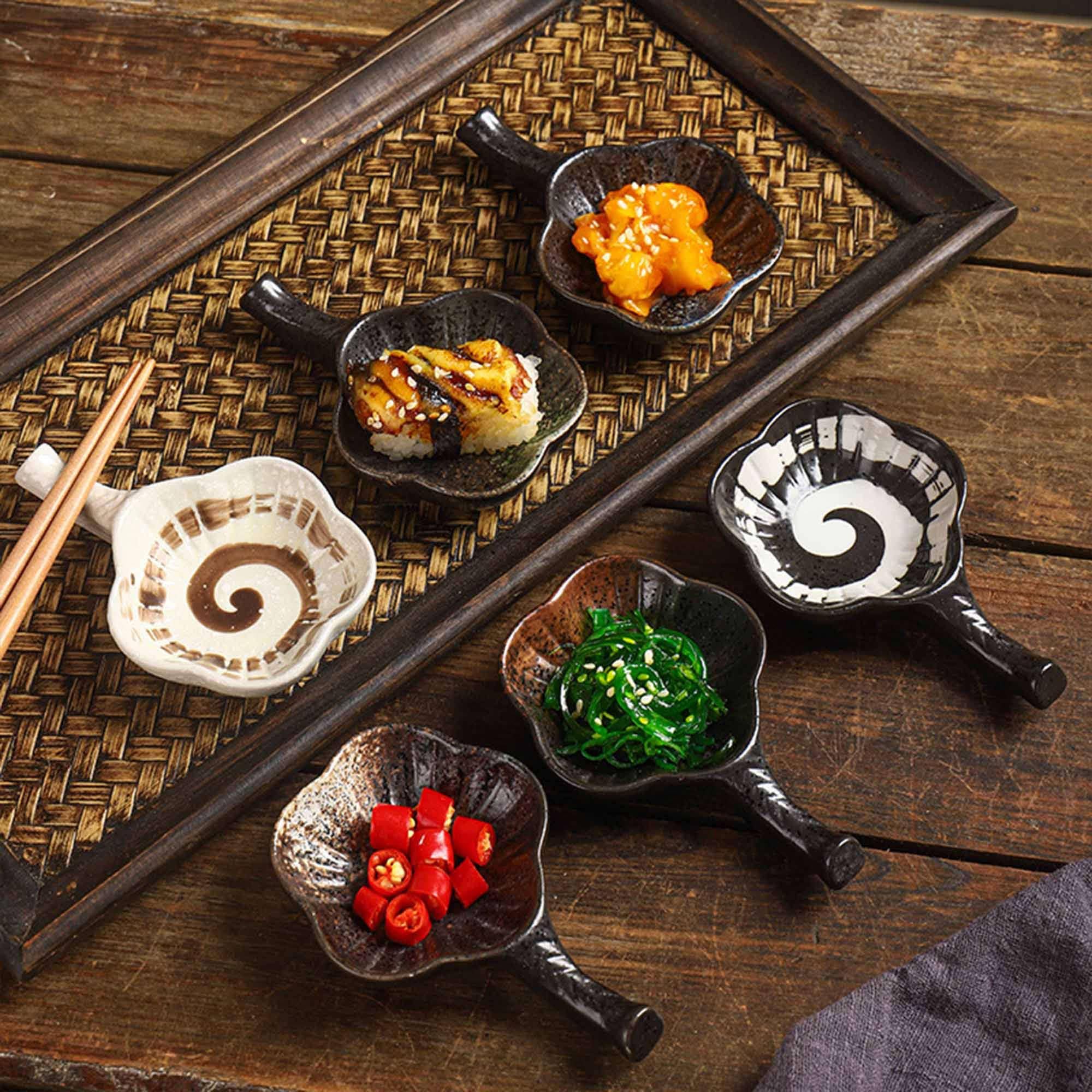Dipschalen Sojasaucenschalen-Set, Keramik-Dipschalen, Saucenschalen, Tapasschalen, Schalenset mit Blumenmuster für Dessert, Snack-C-8er-Set (C 2er-Set)