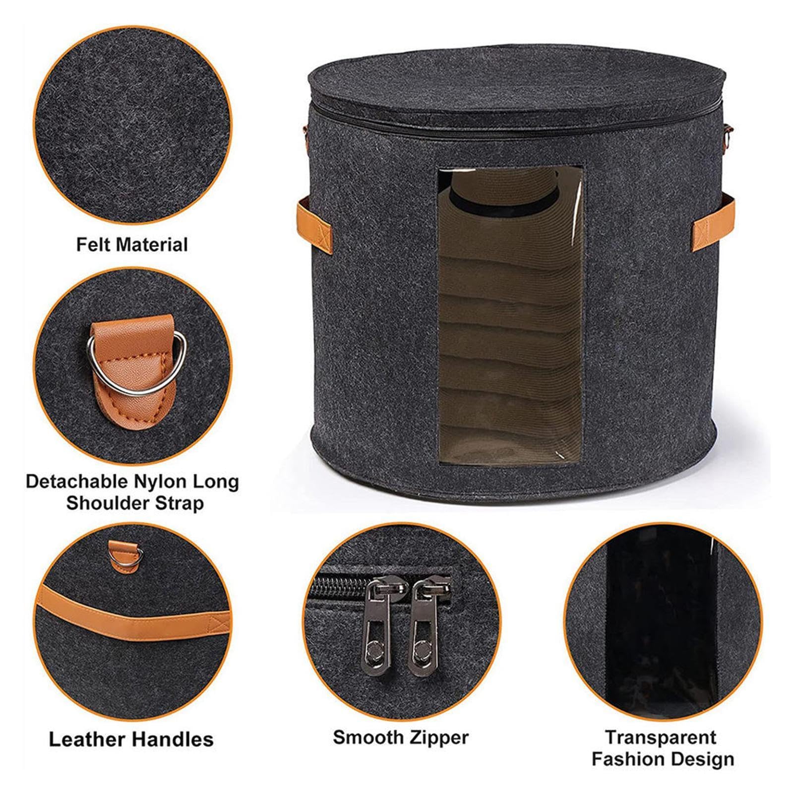 Scatola per cappelli da cowboy - Custodia per contenitori per cappelli da 19" D X 17" | Custodia per cappello portatile | Custodia per cappello da baseball | Custodia pieghevole per cappelli grandi |