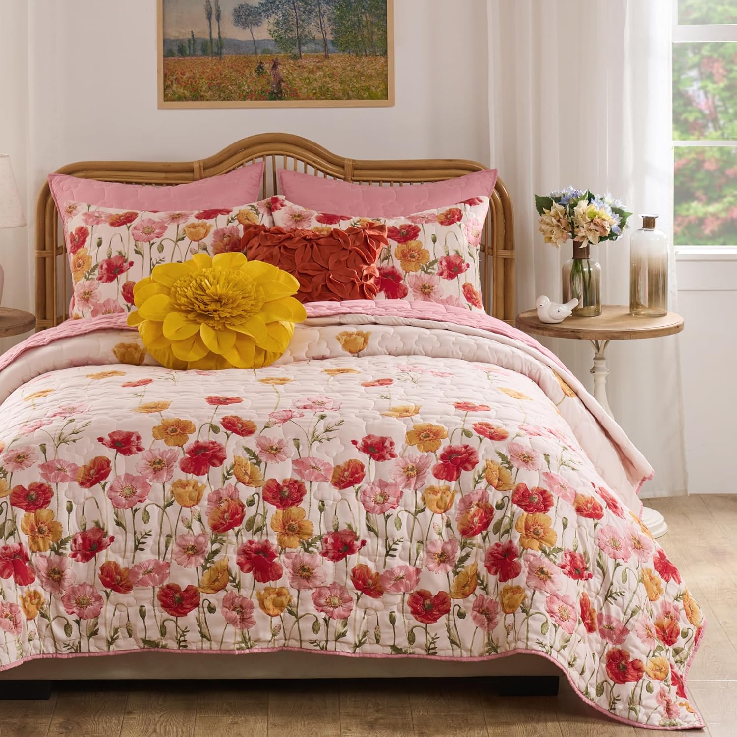 Greenland Home Fashions Spring Breeze Modern Floral Collection Quilt Set, Blush, 2-Piece Twin/XL