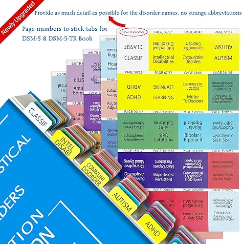 Miniatura 7 de Fichas de índice para DSM-5-TR, DSM-5, funciona para la última versión DSM-V-TR 2022, 18 pestañas en blanco incluidas, codificadas por colores y