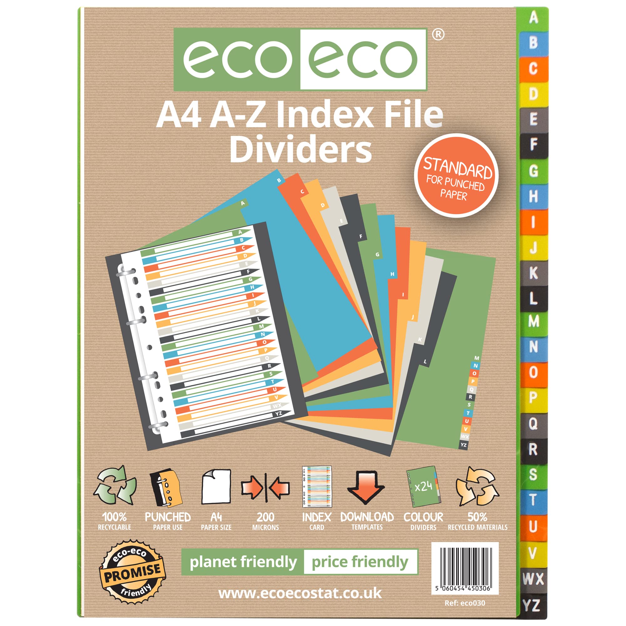 Eco Eco A4 File Dividers 5 Part Index Plastic Colour Tabs 50% Recycled X 1 Set - Foto 2