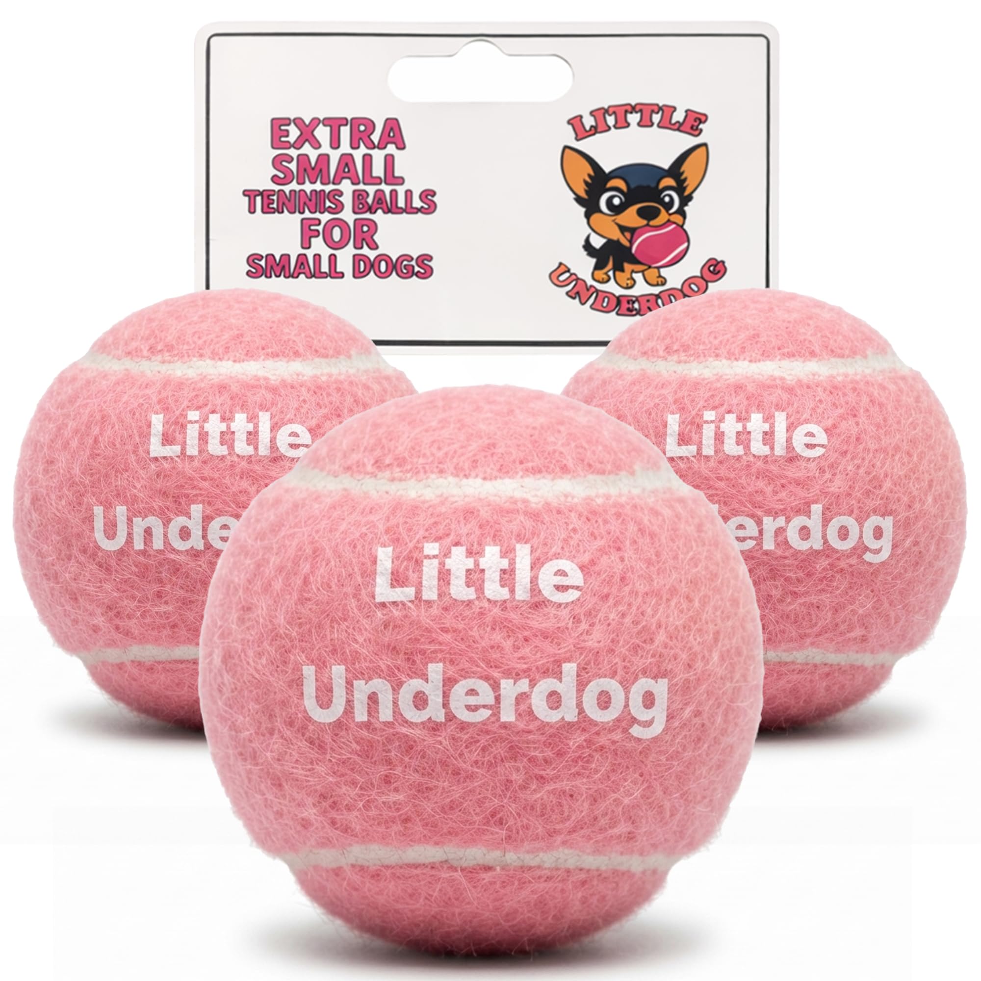 Little Underdog XXS 1.5 Inch Squeaky Tennis Balls For Chihuahuas & Tiny Dogs (Pink) 3 Pack