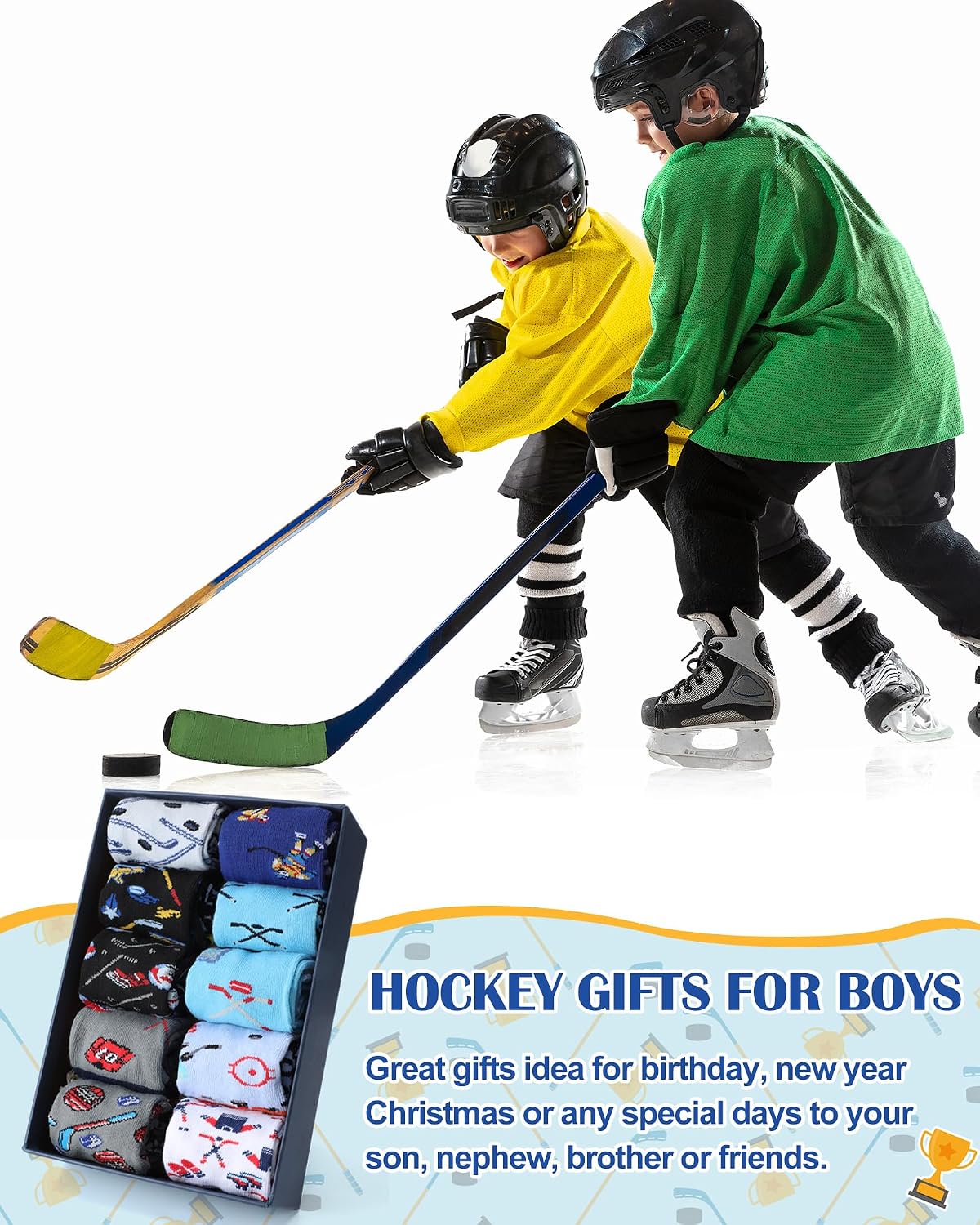 Shyyween 10 Pairs Funny Hockey Socks for Teen Boys Novelty Cotton Athletic Crew Socks Birthday Winter Senior Night Gift for Hockey Team Players Lovers