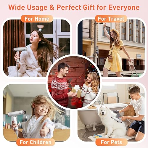 Miniatura 9 de Quico Secador de pelo de viaje con doble voltaje, secador de pelo de secado rápido de 120000 RPM para mujeres con 500 millones de iones negativos,