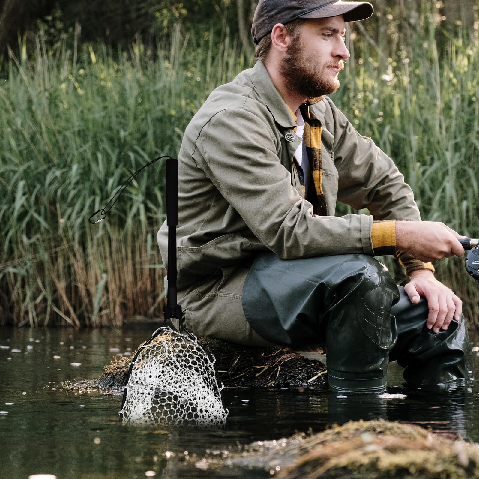 Red de Pesca Plegable con Mango Compacto Malla de Silicona Segura para Peces Tamaño Pequeño Ligera y Portátil para Pesca en Acuario Kayak al Aire Libre