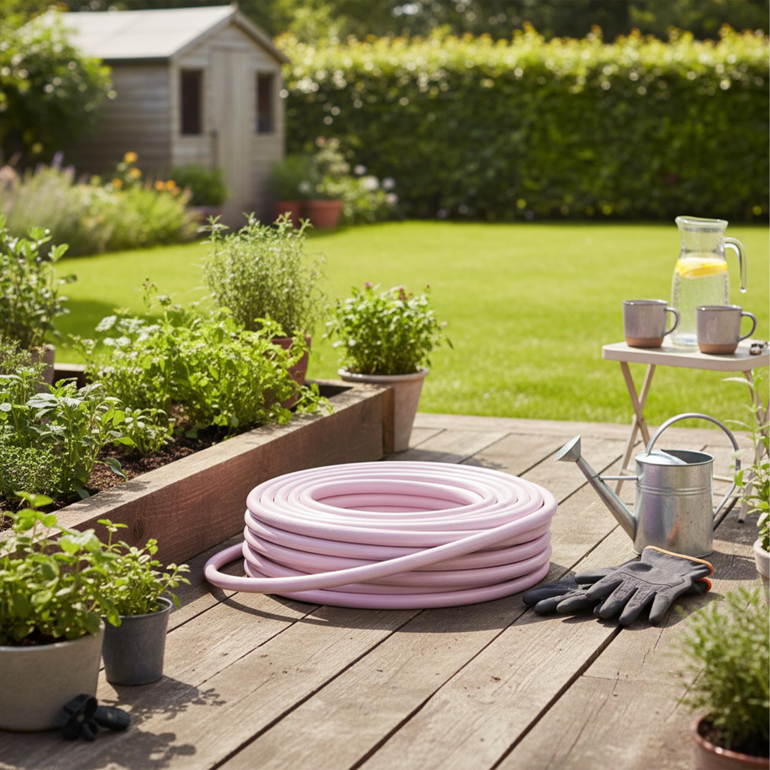 Relaxdays Gartenschlauch, 100 m, universeller Wasserschlauch 1/2", UV- & wetterfest, Gewebeschlauch Garten, PP, rosa