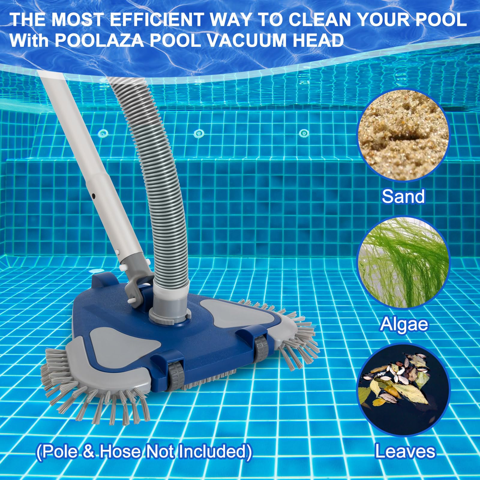 POOLAZA Boquilla Aspiradora para Piscina, Cabezal de Aspiradora de Piscina con Peso con Conexión de Manguera Giratoria de 1-1/4 Pulgadas, Cepillos Inferiores y Laterales, Cabezales de Aspiradora de