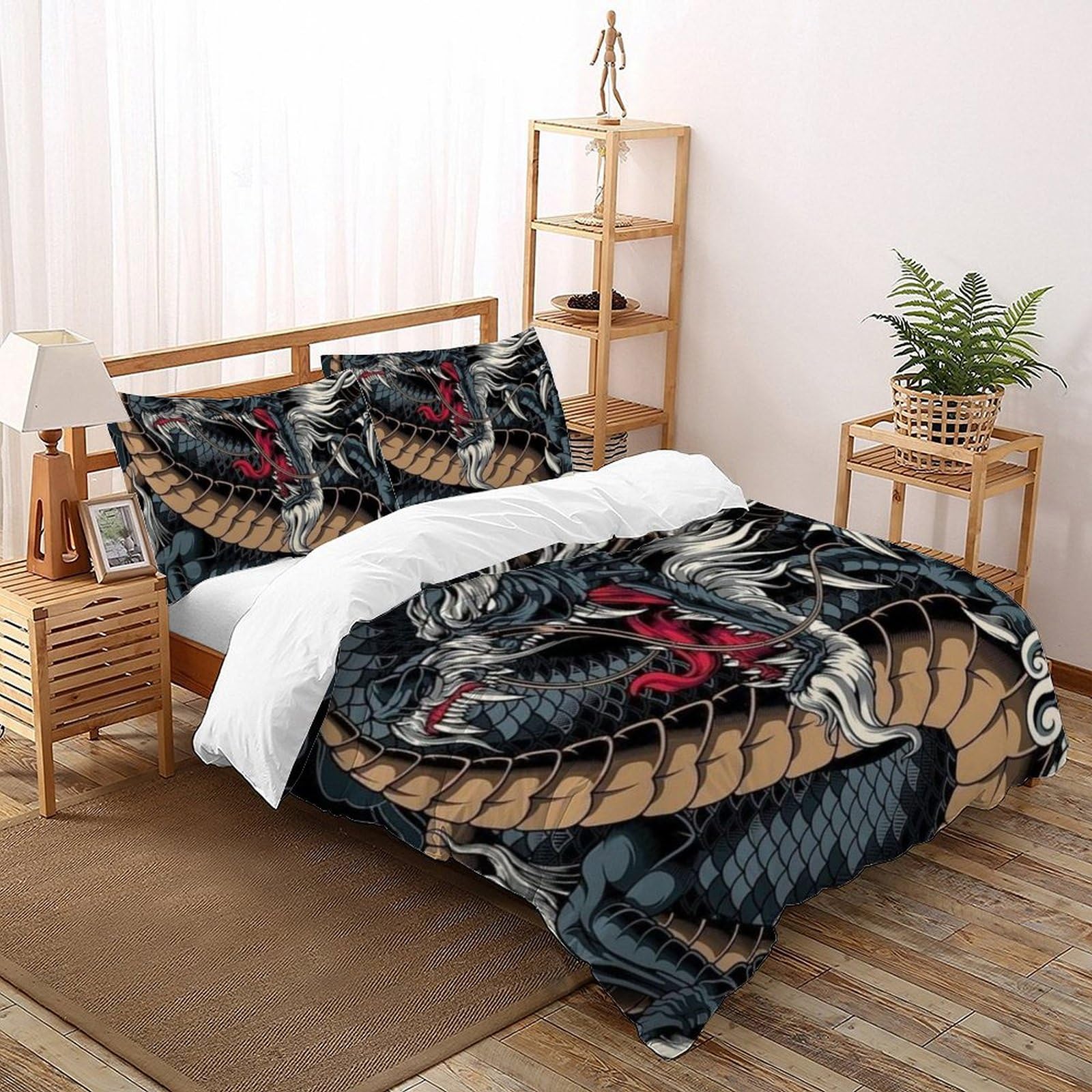 Housse de couette dragon anti-plis en microfibre douce double 200x200