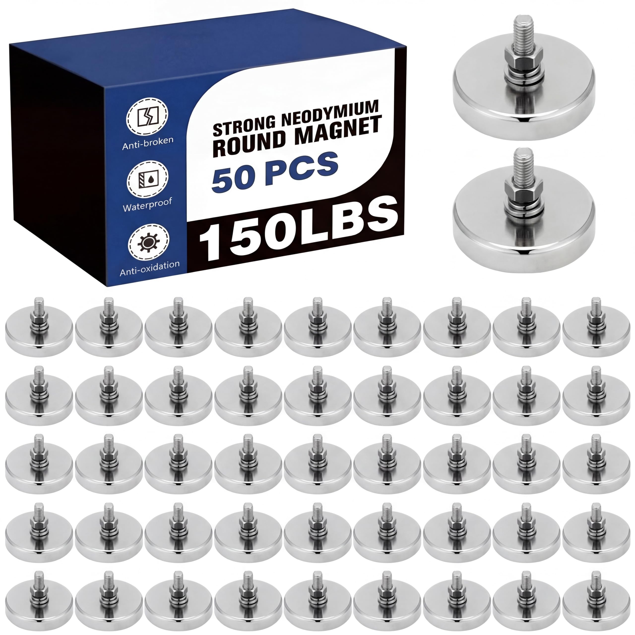 Therwen 10 Pack 150 lb Magnet with Threaded Stud, 1.42 In-90lb-m6, Silver — Amazon image 15