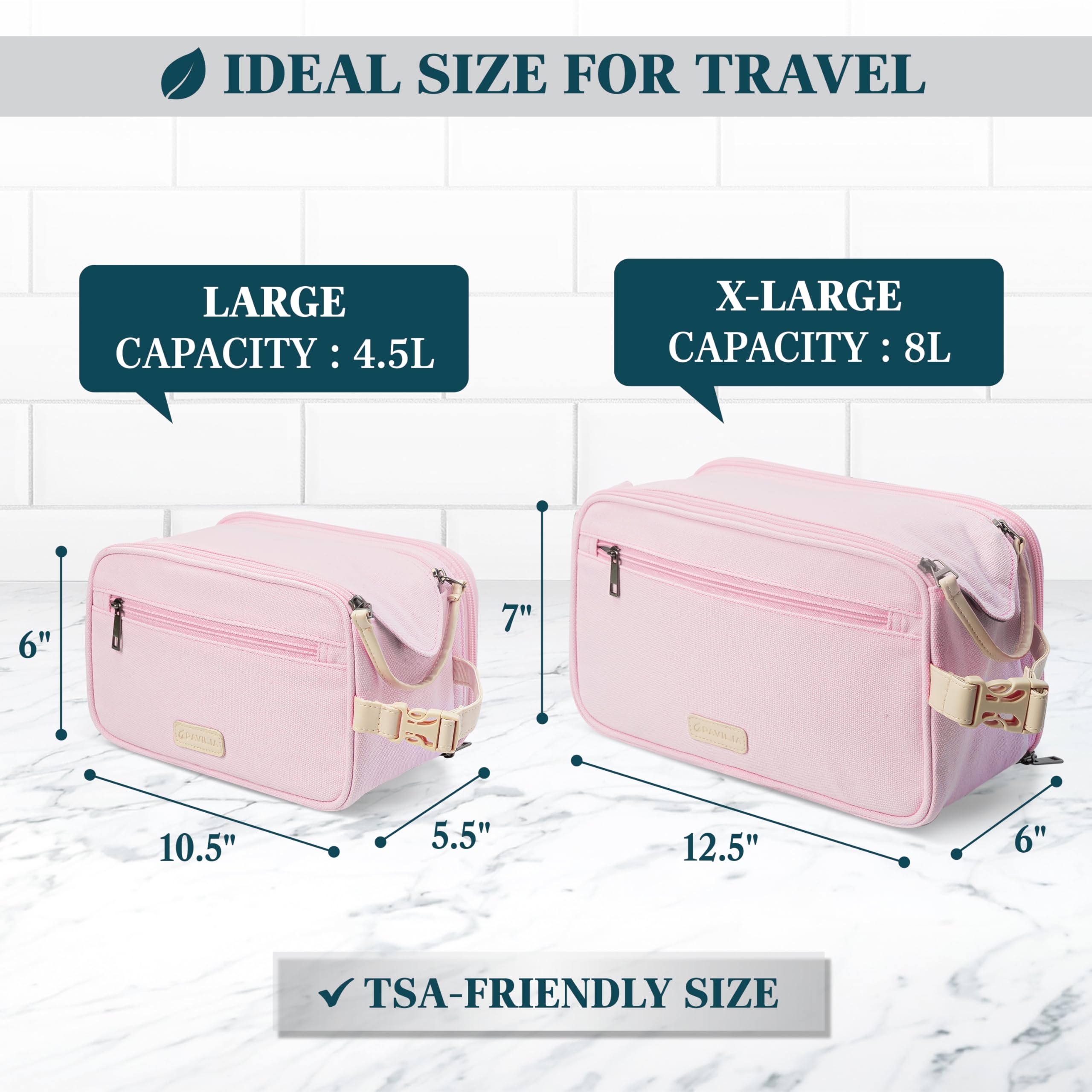 PAVILIA Trousse de toilette de voyage en toile, trousse Dopp, résistante à l'eau, organisateur de salle de bain pour voyage, salle de sport, articles de toilette de douche pour accessoires de