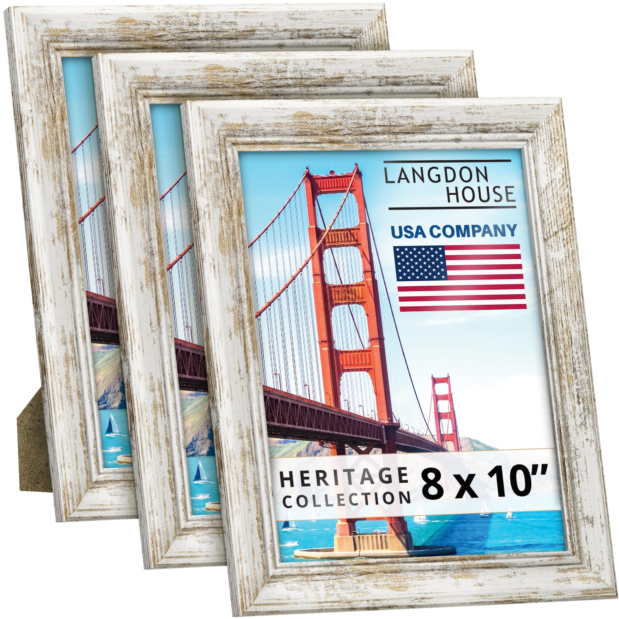 Langdon House - Cornice portafoto 20 x 25 cm, confezione da 3, legno bianco Driftwood - Motivo in legno invecchiato - Cornice portafoto in stile rustico vintage - Montaggio a parete o da tavolo