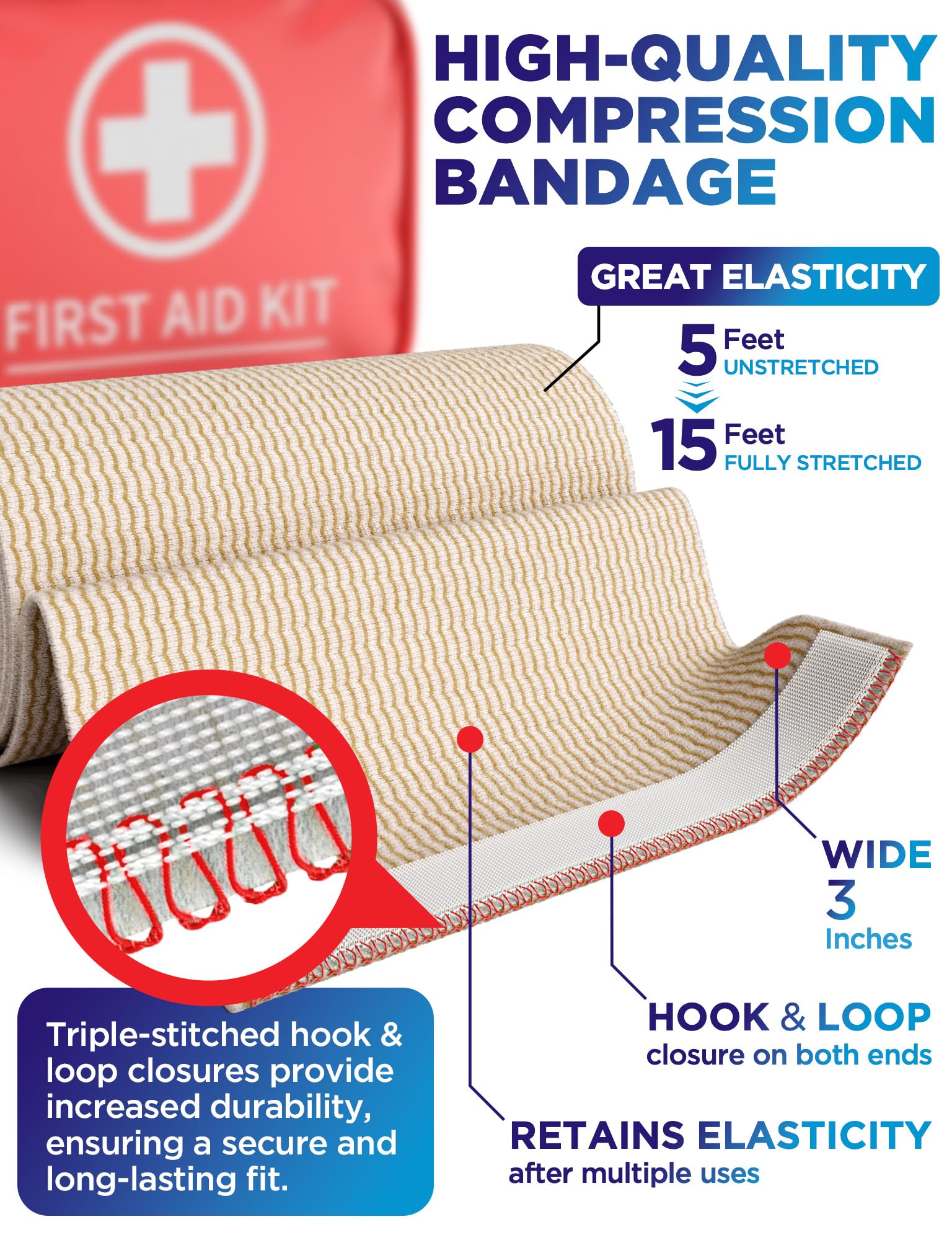 Premium Elastic Bandage Wrap - 3” (2pk) - Self-Closing Compression Bandage — Amazon image 4