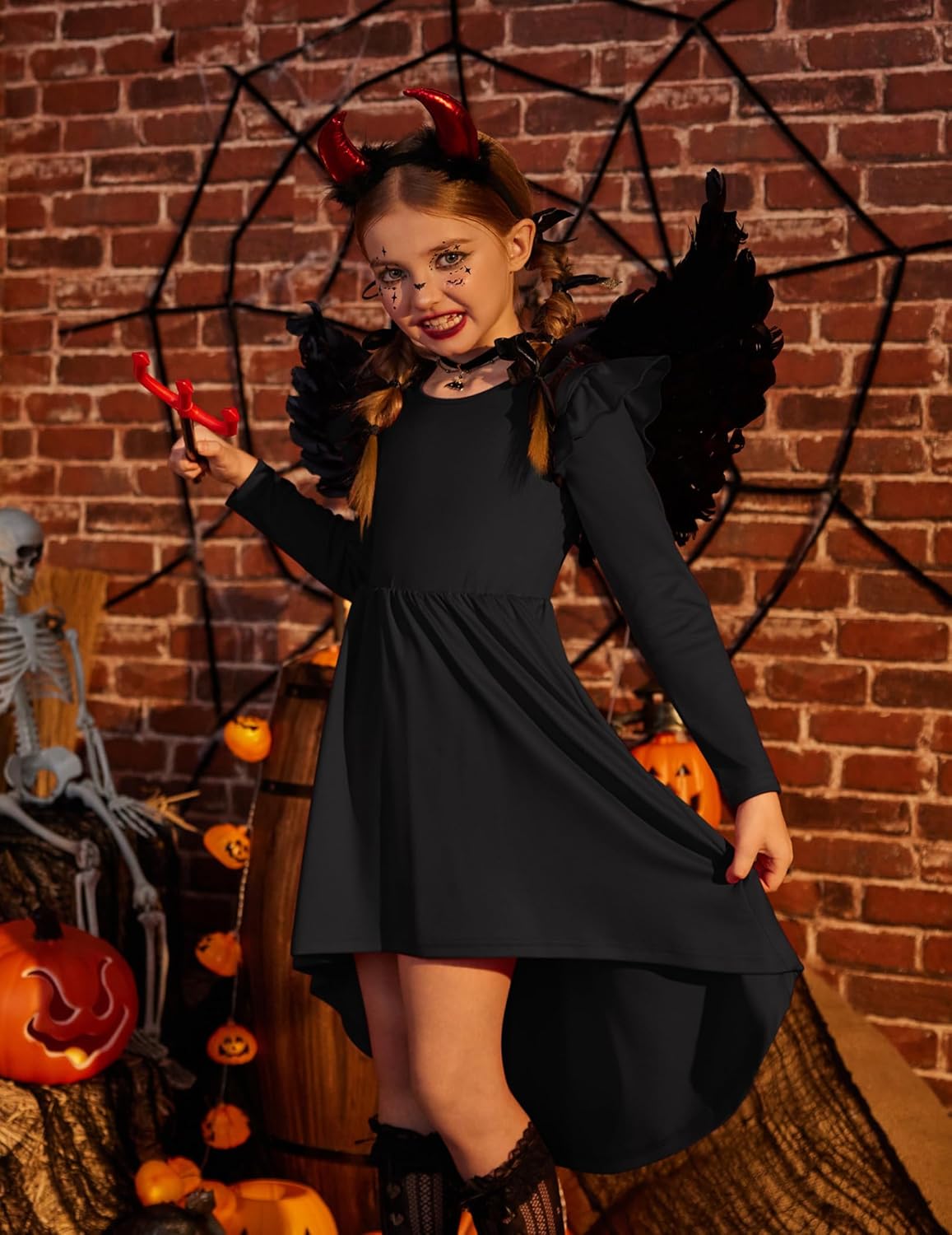 Arshiner Girls Dresses Ruffle Long Sleeve High Low Flowy Swing Casual Party Dresses with Pockets for 5-12 Y - Image 5