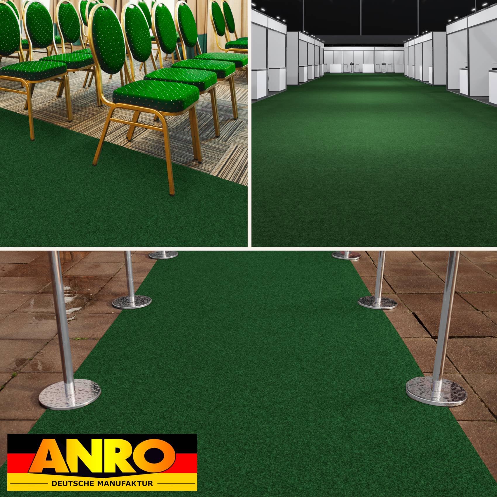 VIP Alex Tapis d'exposition, tapis de couloir, vendu au mètre, pour mariage, réception, 600 x 100 cm, vert