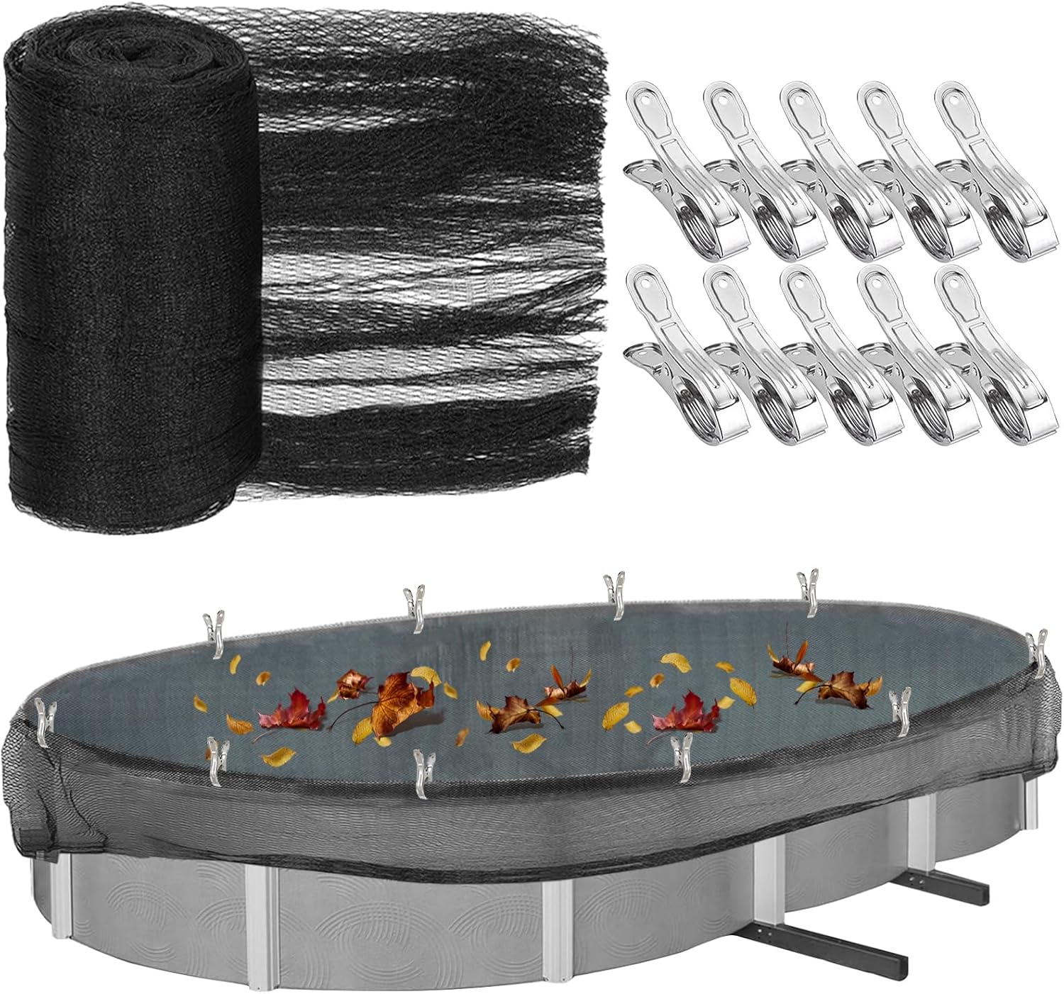 36 X 19 Ft Oval Swimming Pool Leaf Net Cover,Pool Winter Cover Mesh Cover with 15 Pcs Large Metal Clips, Keeps Leaves Out of Pool?Pool Safety Net Fits 16x32 Above Ground Pools 19 x 36 feet