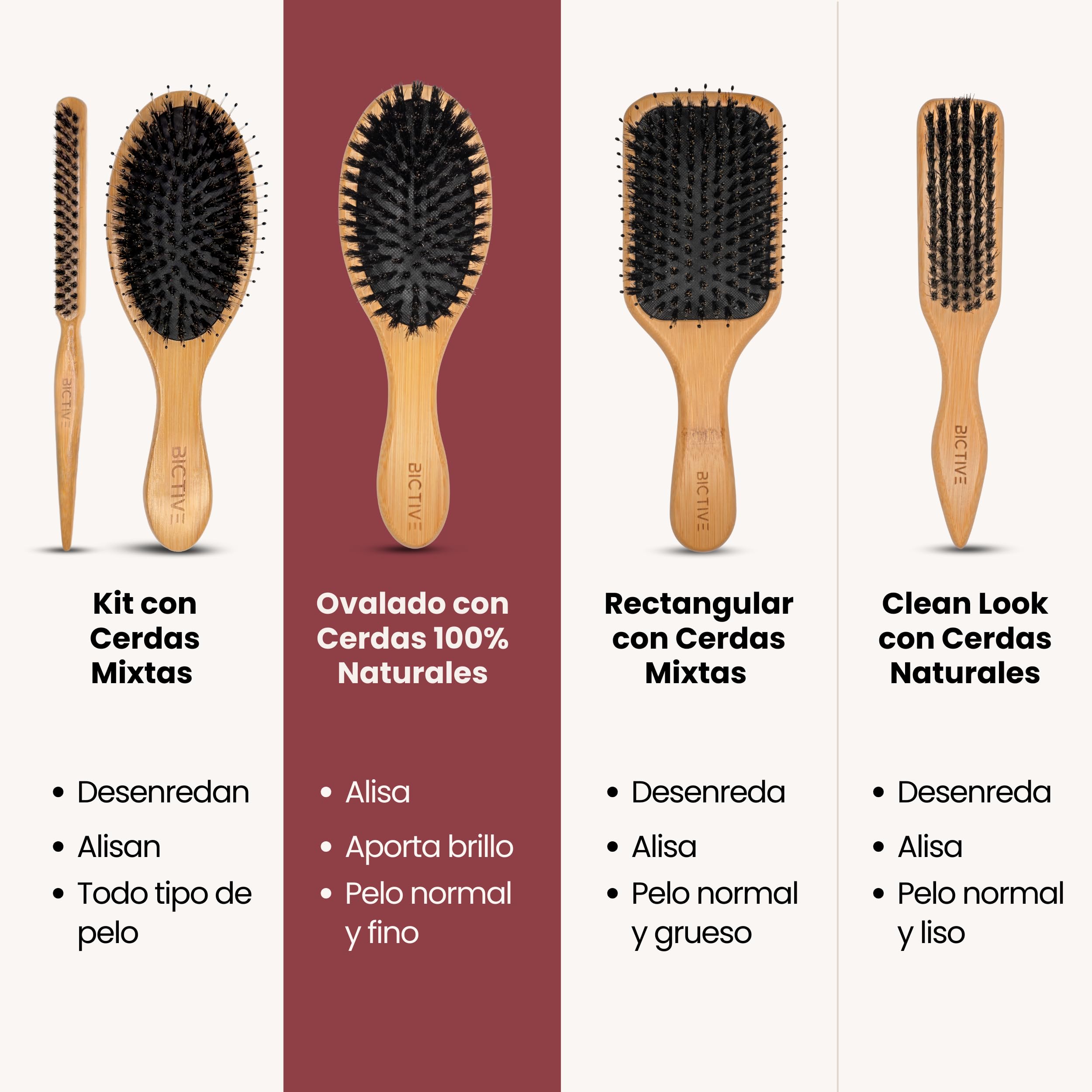 Cepillo de Cerdas de Jabali Largas Naturales para Cabello Normal y Fino. Cepillo Pelo Antirotura, Alisador, Clean Look, Cepillo Cerdas Naturales para Mujer, Hombre y Niños. Peine Jabalí