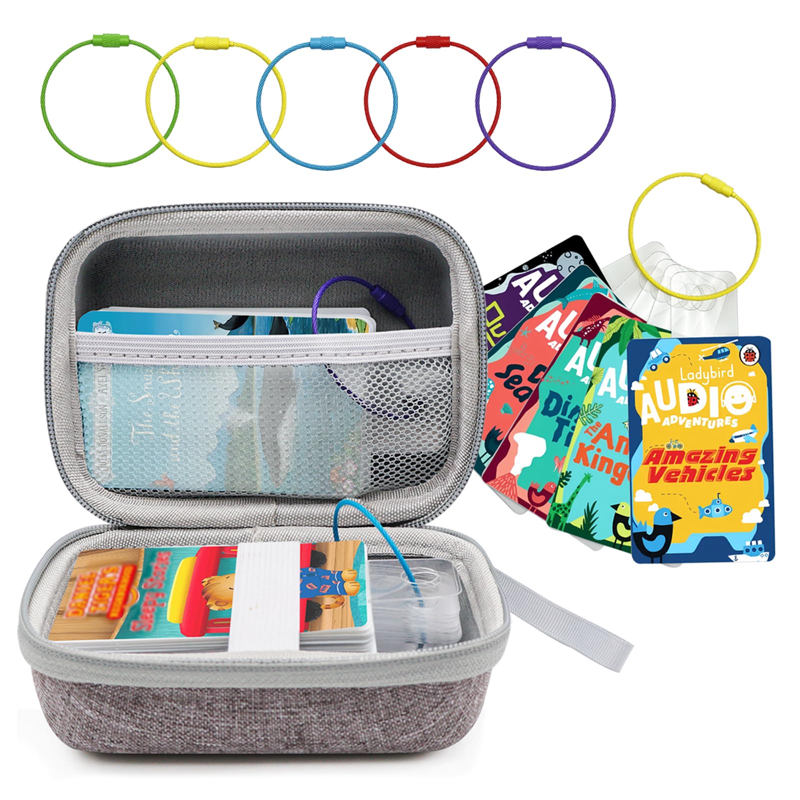 gjulrfu Card Case for Yoto cards, Hard Portable Card Case with Zipper & for Yoto Card Keyring Loop Holder Card Tabs, Travel Carrier Kids Toy Storage Organiser Tidy Mini Card Storage (Grey)