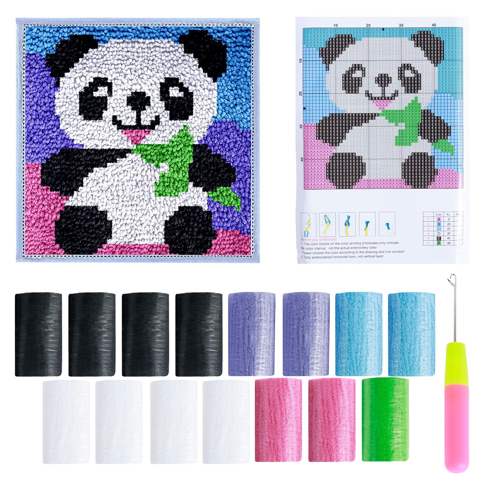 Latch Hook Kits ,DIY Craft Rug Sewing Set with Pre-Printed Pattern Cute Fox/Panda/Owl Latch Hook Craft Decorative Tapestry DIY Kit Latch Hook Rug Kits for Beginners Children Adults and Seniors (panda)