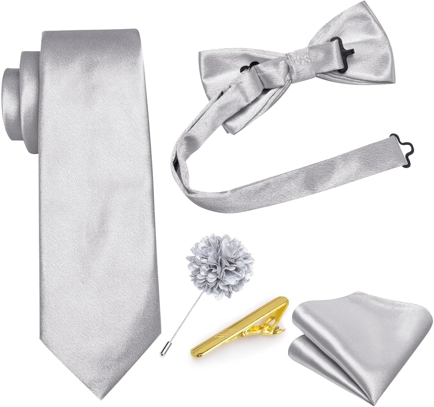 Dubulle Mens Satin Vest and Tie Solid Suit Waistcoat and Pre-tied Bowtie Set for Men Lapel Pin Wedding Party