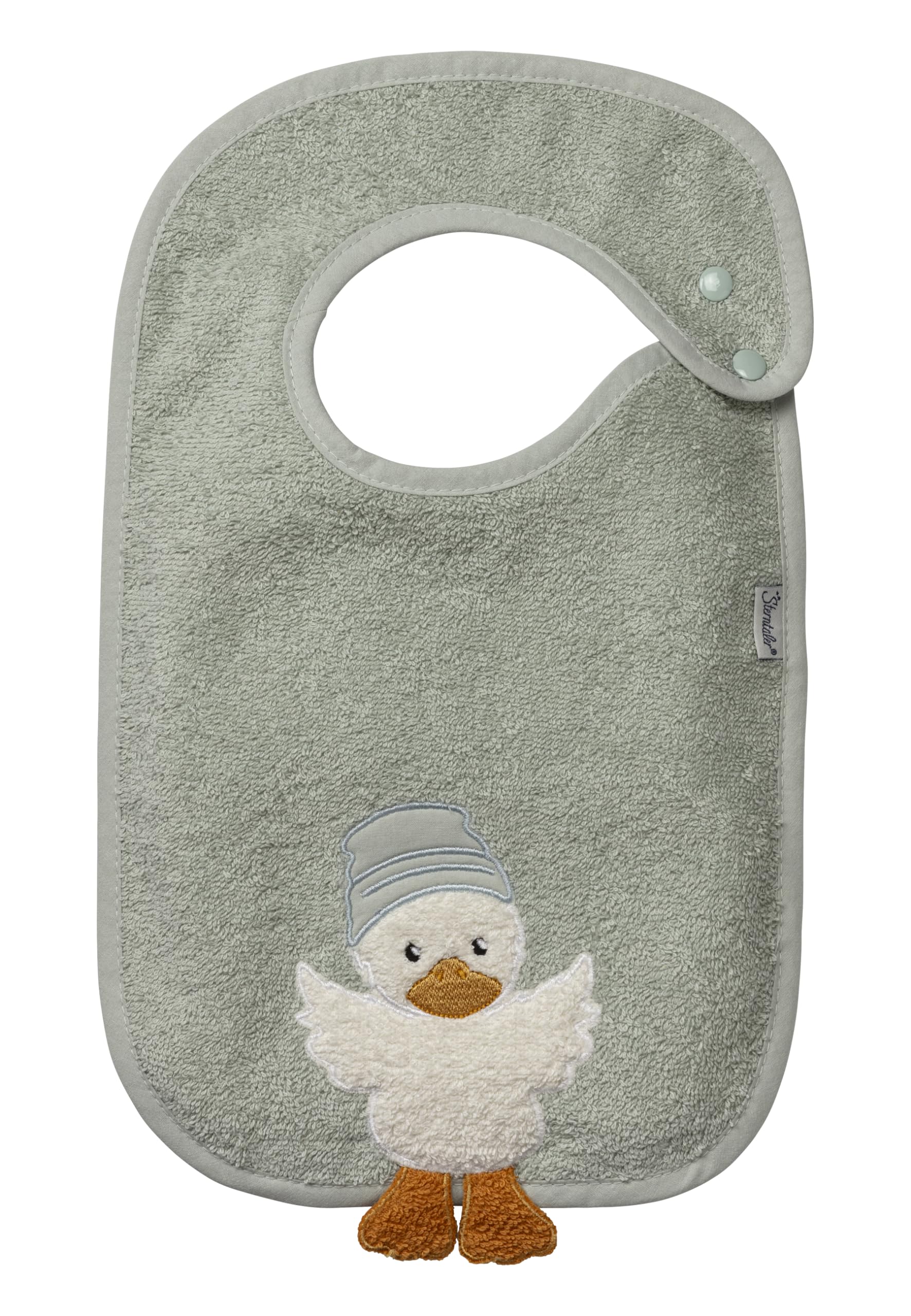 Lätzchen uni aus Frottee mit seitlichem Druckknopf und Applikation Ente Edda Lou für Mädchen und Jungen