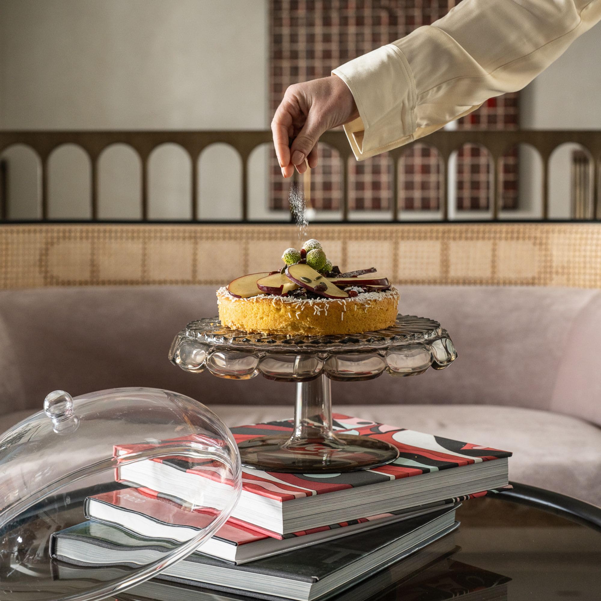 Guzzini Vanity Cake Stand with Dome Cover, Smoke Color, Bio-based Material
