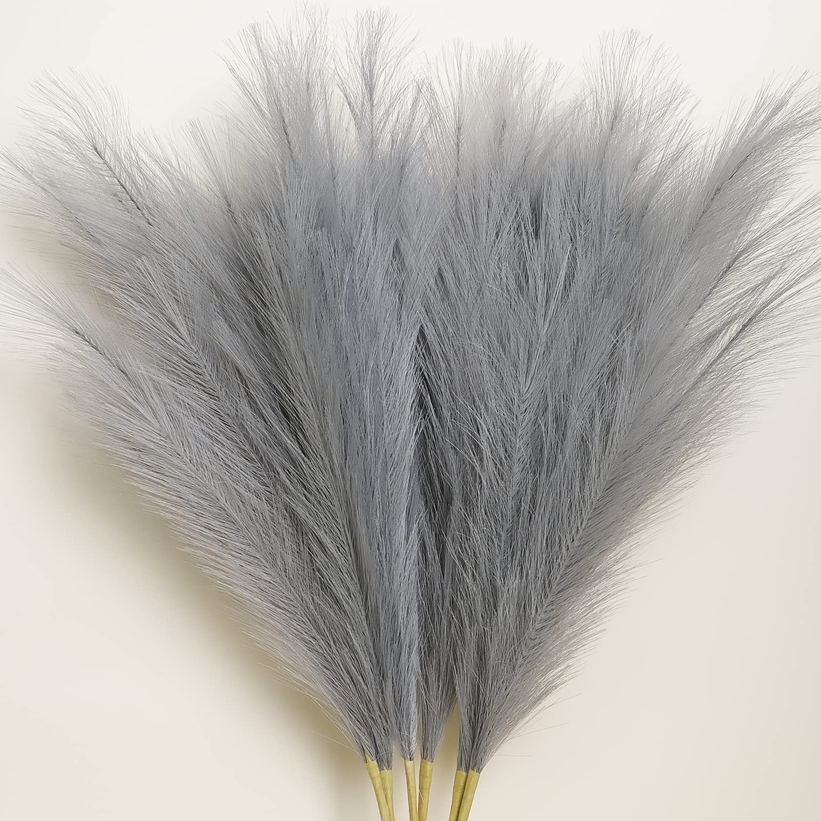 6pcs Faux Pampas Grass, 32.7"/83cm Tall Fluffy Pampas Grass Dried Plants for Vase Filler Living Room Kitchen Boho Decor Grey