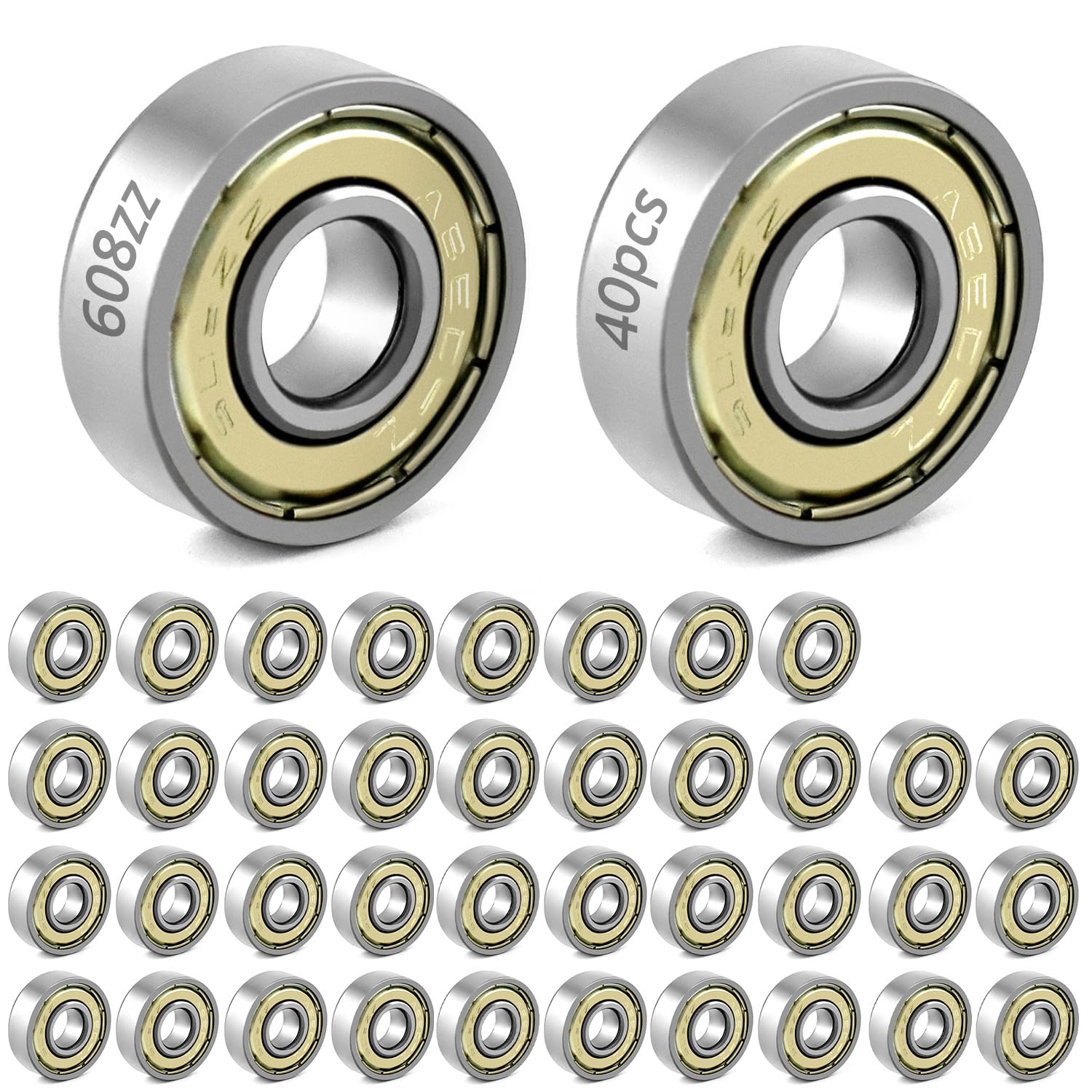 QWORK® 40 Packs 608zz ball bearing, Longboard Roller Skate Bearing, for skateboards, scooters, inline skates, 8mm x 22mm x 7mm