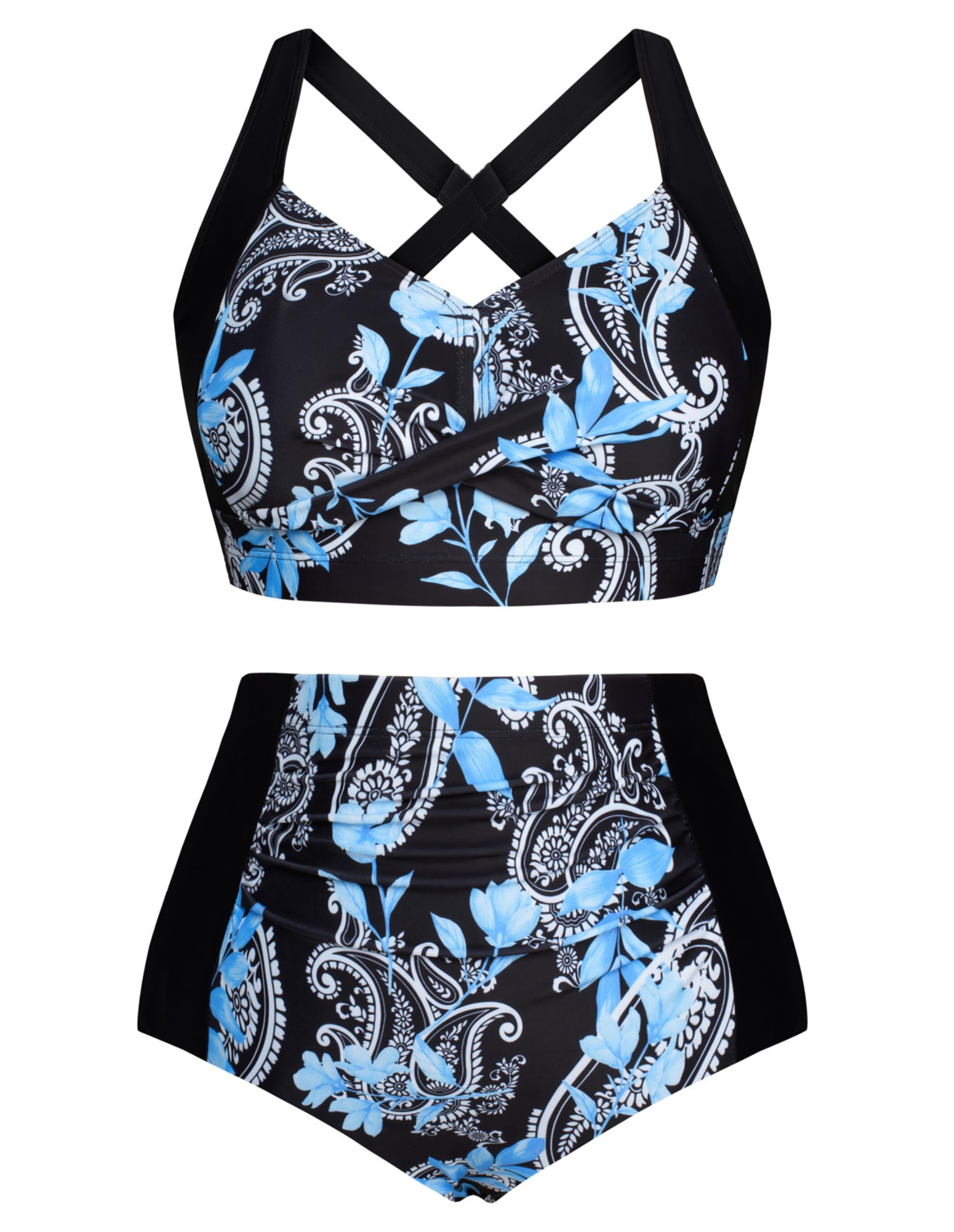 Hanna Nikole Womens High Waisted Bikini Sets Tummy Control Swimsuit Ruched Two Piece Bathing Suit