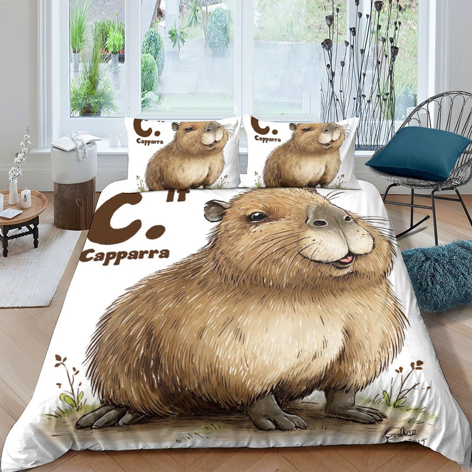 Ctjqhvkz Style-9 3D Printed Capybara Animal Fitted Sheet Microfiber Soft Bed Cover Cartoon Plush Illustration For Bedroom Guestroom Decor Single（135X200cm）