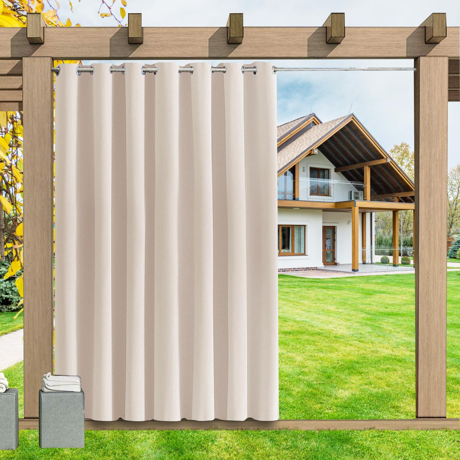 LSDINDF Outdoor Curtains Waterproof 1 Panel, Blackout Thermal Insulated Privacy Curtains with Grommet Top for Pergola, Porch, Gazebo, Patio & Pool - W 116" x L 93" โ image 1
