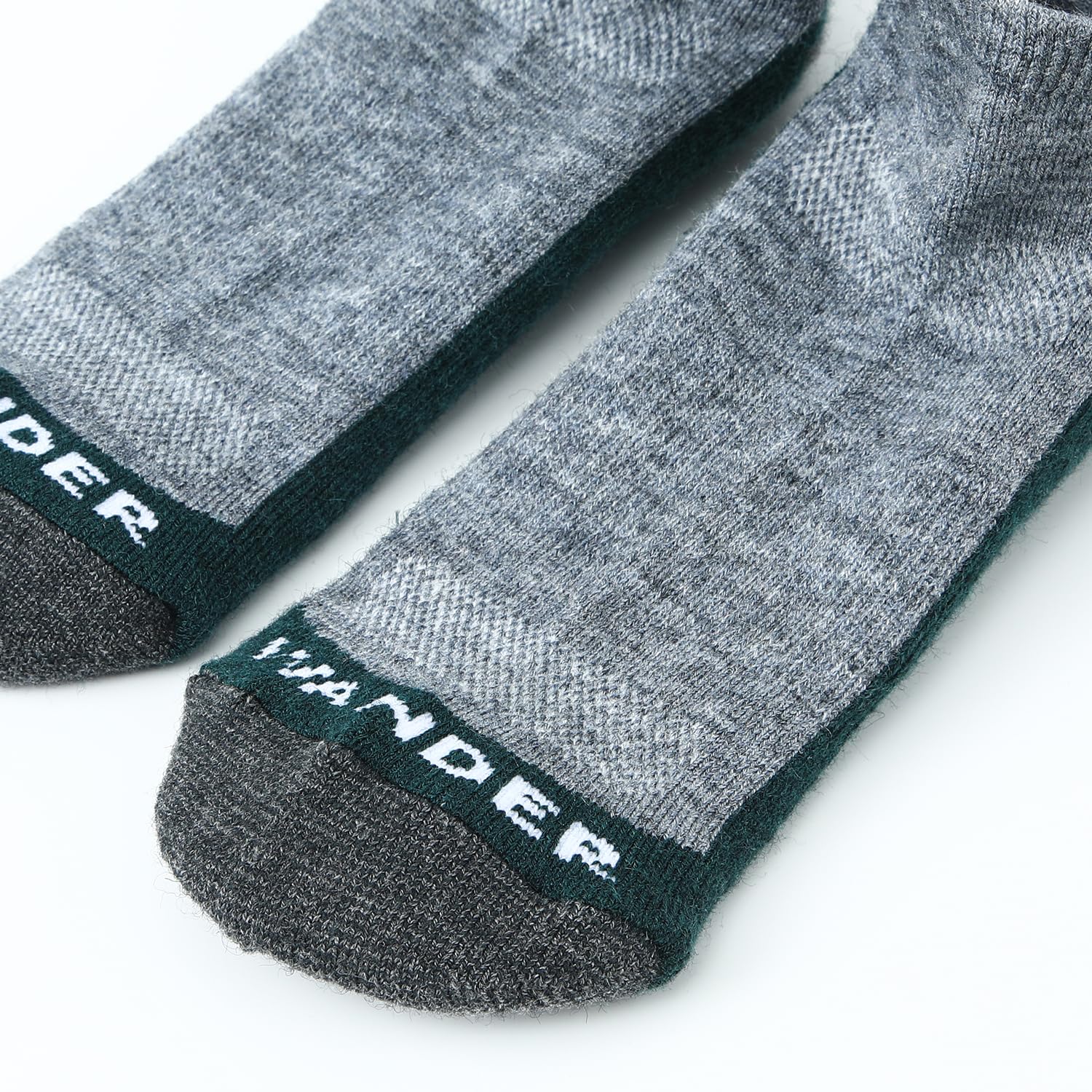 WANDER Merino Wool Ankle Athletic Hiking Socks 3 Pairs Thin Lightweight Cushioned Low Cut Outdoor Running No Show Socks