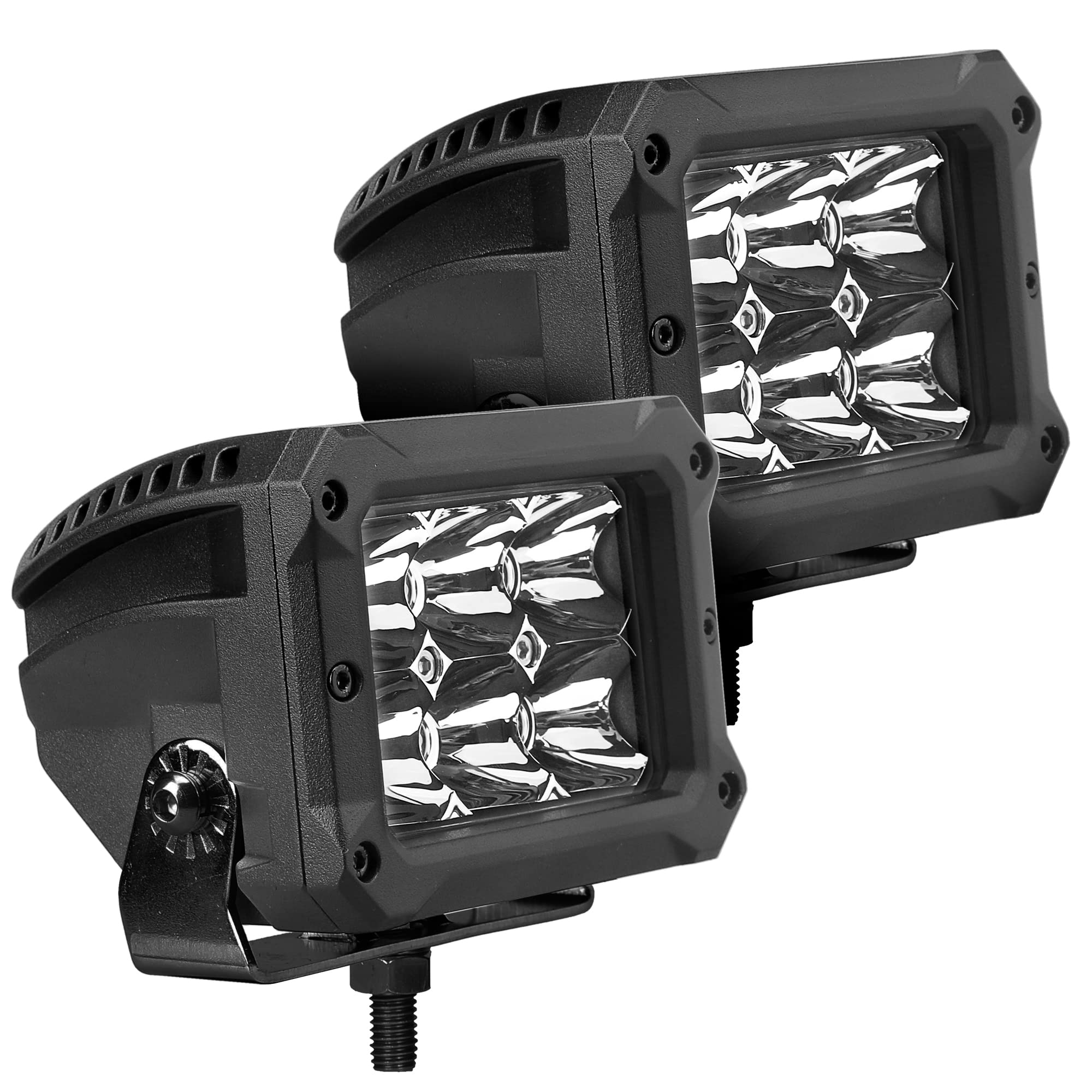 Go Rhino Xplor Lighting: Bright Series 4x3 Rectangle Spot Light Kit (Pair) | Surface Mount (Threaded Stud Mount) Aluminum, Black | 753003023SBS