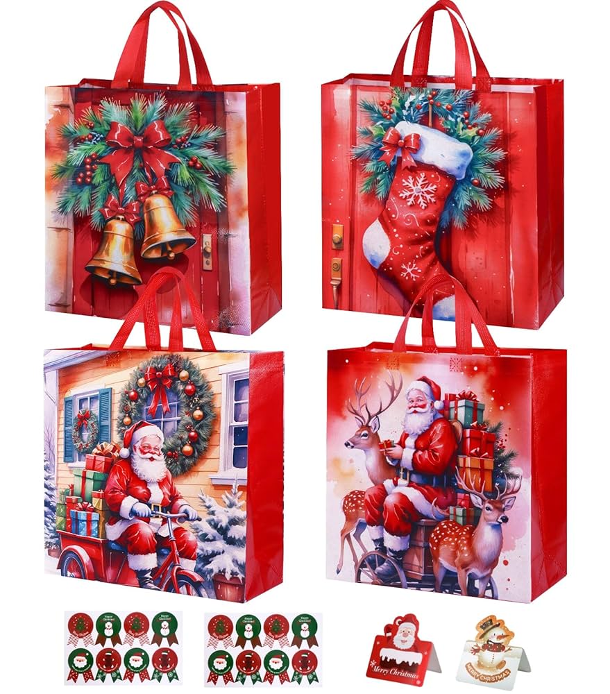 クリスマス ラッピング プレゼント ギフトバッグ 大 ４枚 Amazon | クリスマス ラッピング 袋 手提げ 4枚セット 不織布