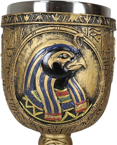 Miniatura 5 de Ebros Gift Antiguo Egipcio Dios del cielo y guerra victoria Horus 6oz resina vino cáliz cáliz con forro de acero inoxidable bebida taza Heru con