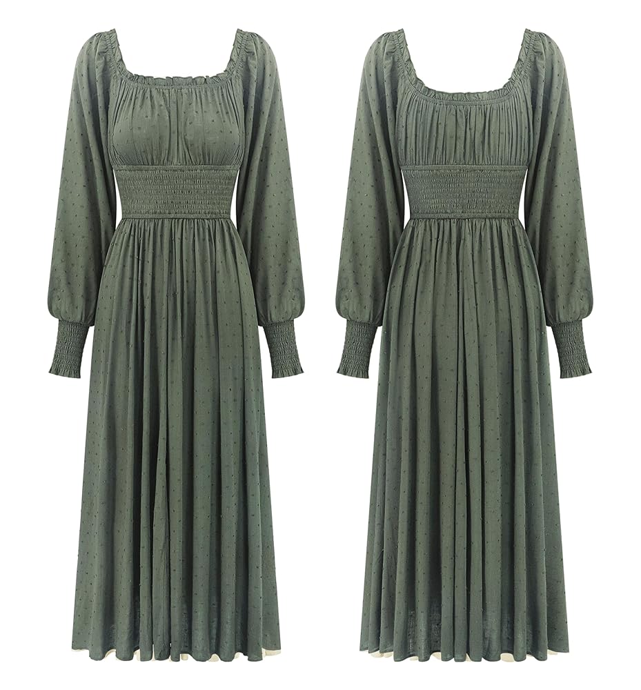 R.Vivimos Women's Puff Long Sleeve Maxi Dress Square Neck
