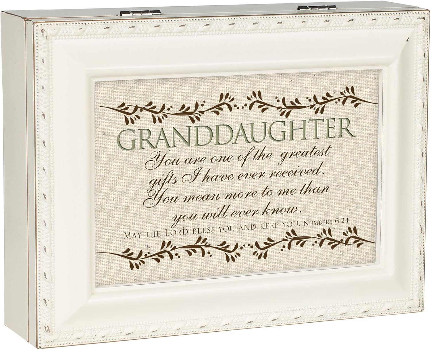 Cottage Garden Granddaughter Greatest Gift Ever Ivory Rope Trim Jewelry Music Box Plays Ave Maria