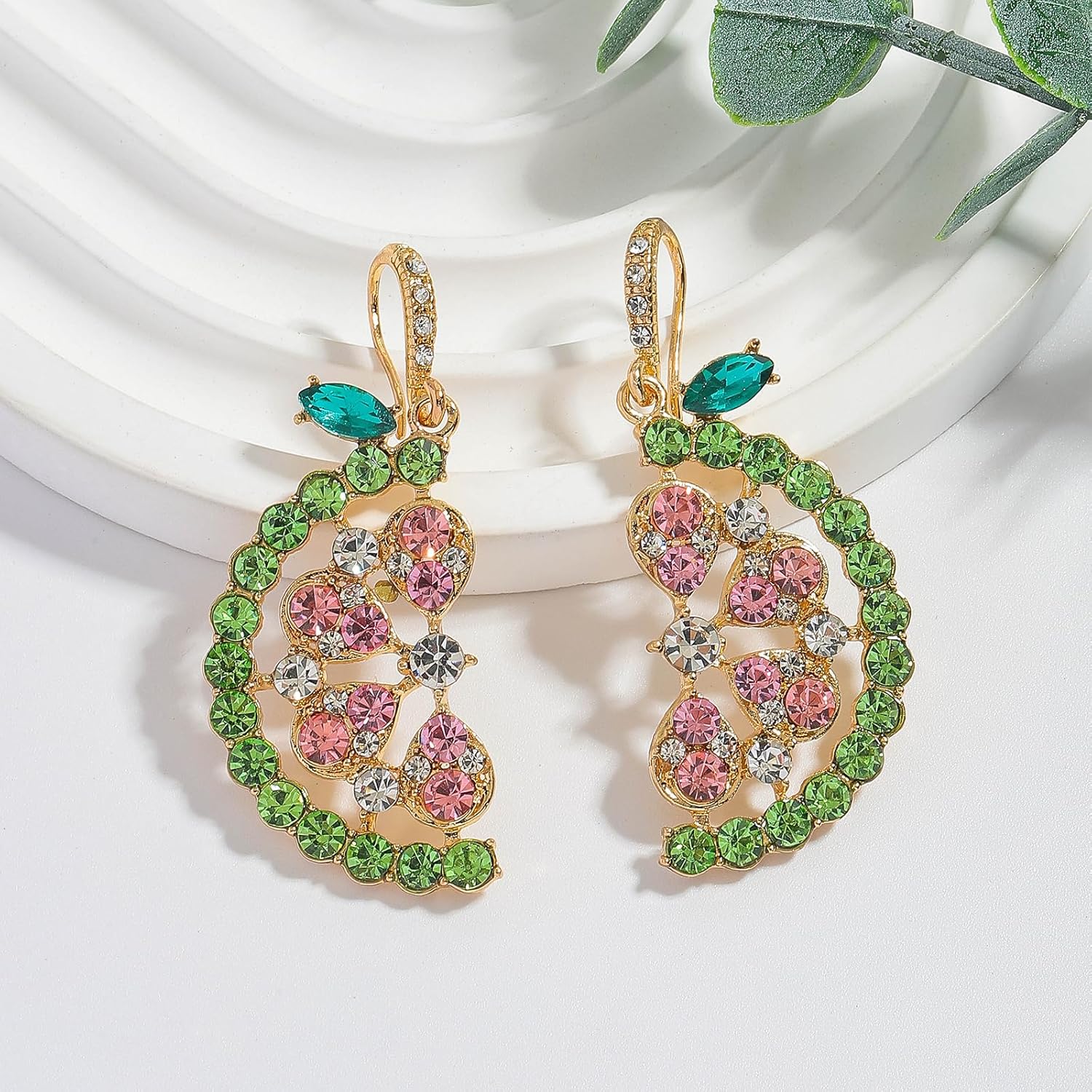 Colorful Rhinestone Watermelon Earrings for Women, Sparkling Summer Fruit Dangle Earrings for Everyday Wear Jewelry Gifts (3 Color) - Image 4